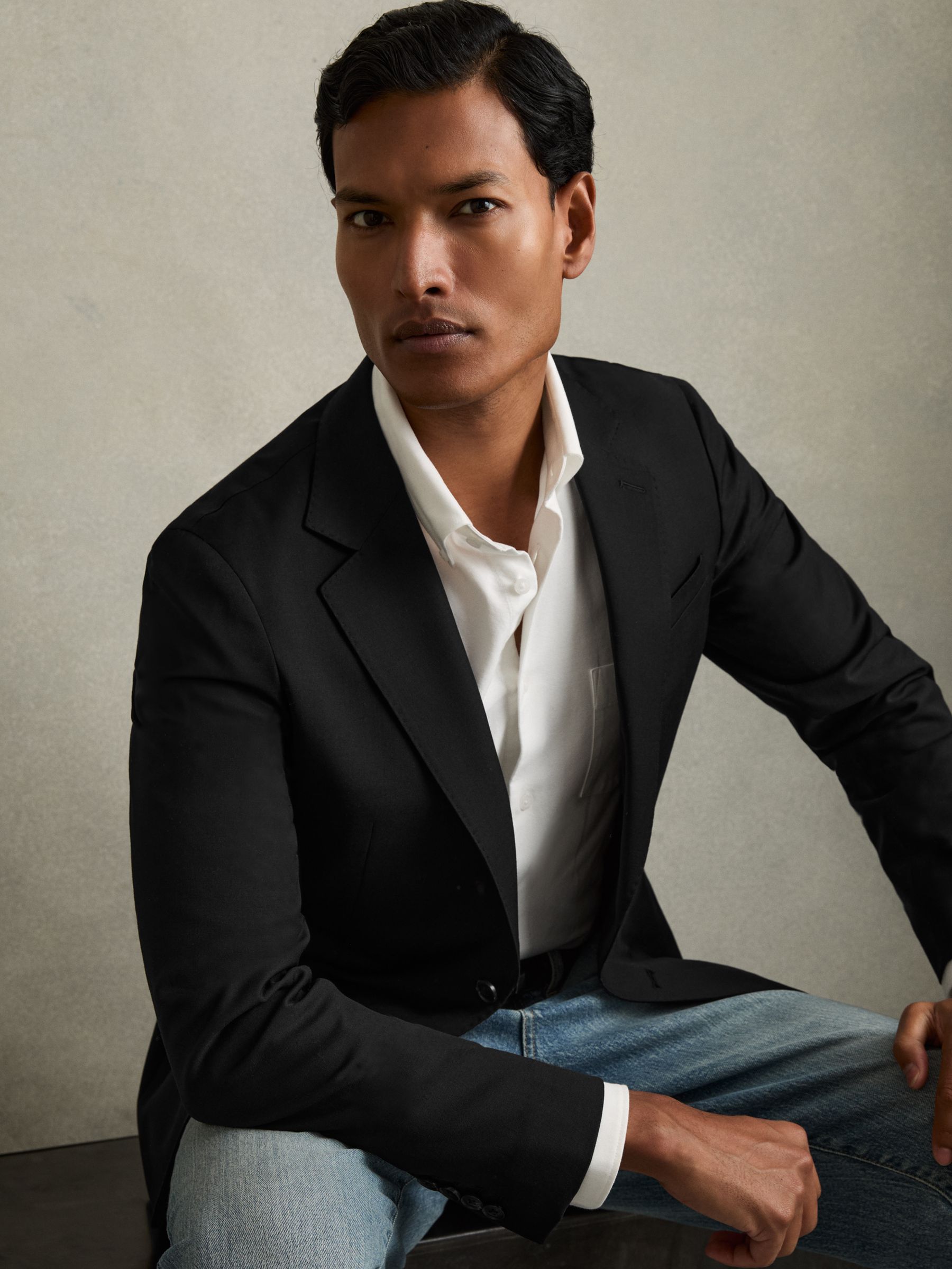Slim-Fit Single Breasted Wool Suit Jacket in Black - Image 8 of 11