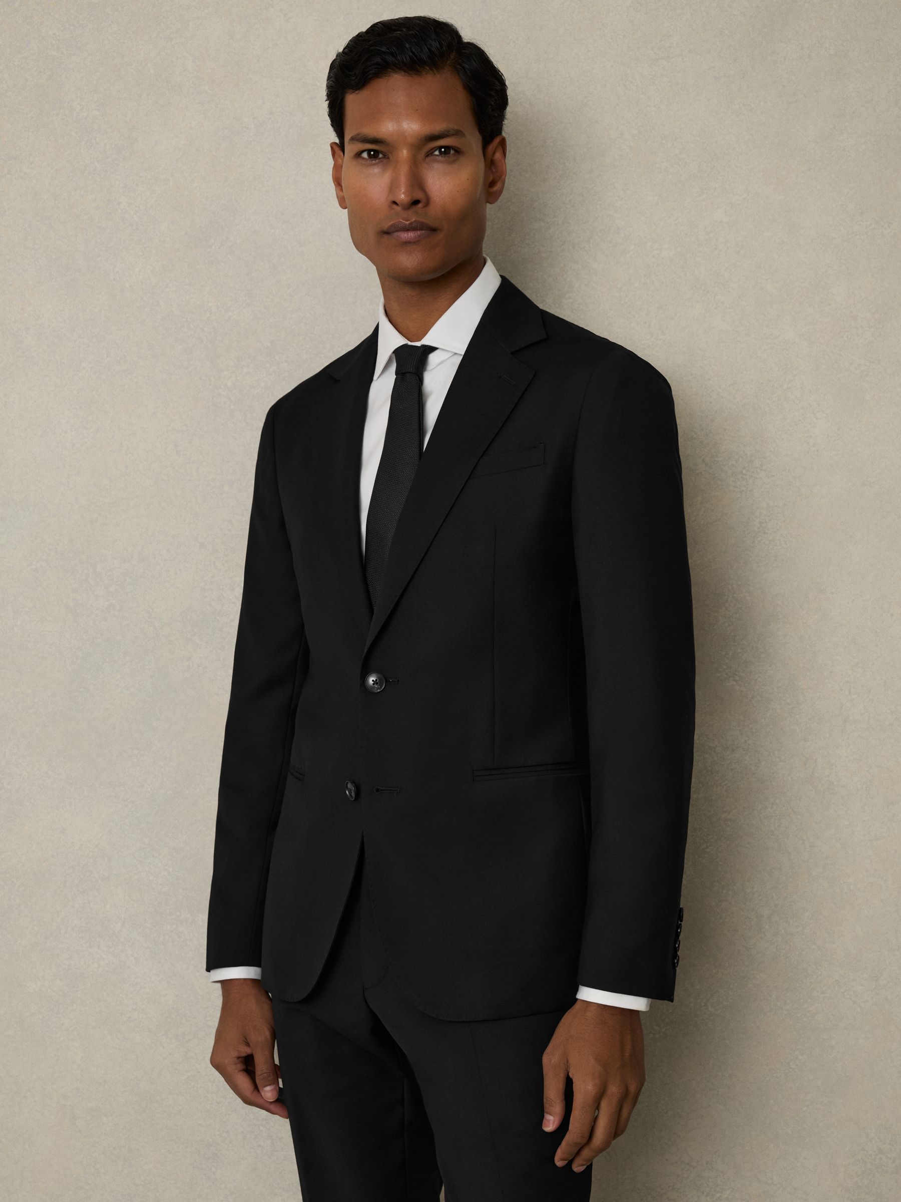 Slim-Fit Single Breasted Wool Suit Jacket in Black - Image 9 of 11