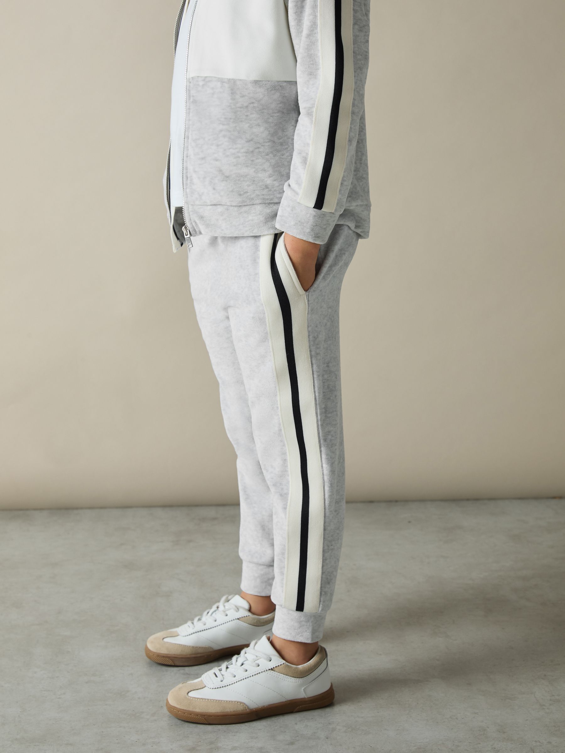 13-14 yrs Velour Side-Stripe Tracksuit Joggers in Grey - Image 2 of 5