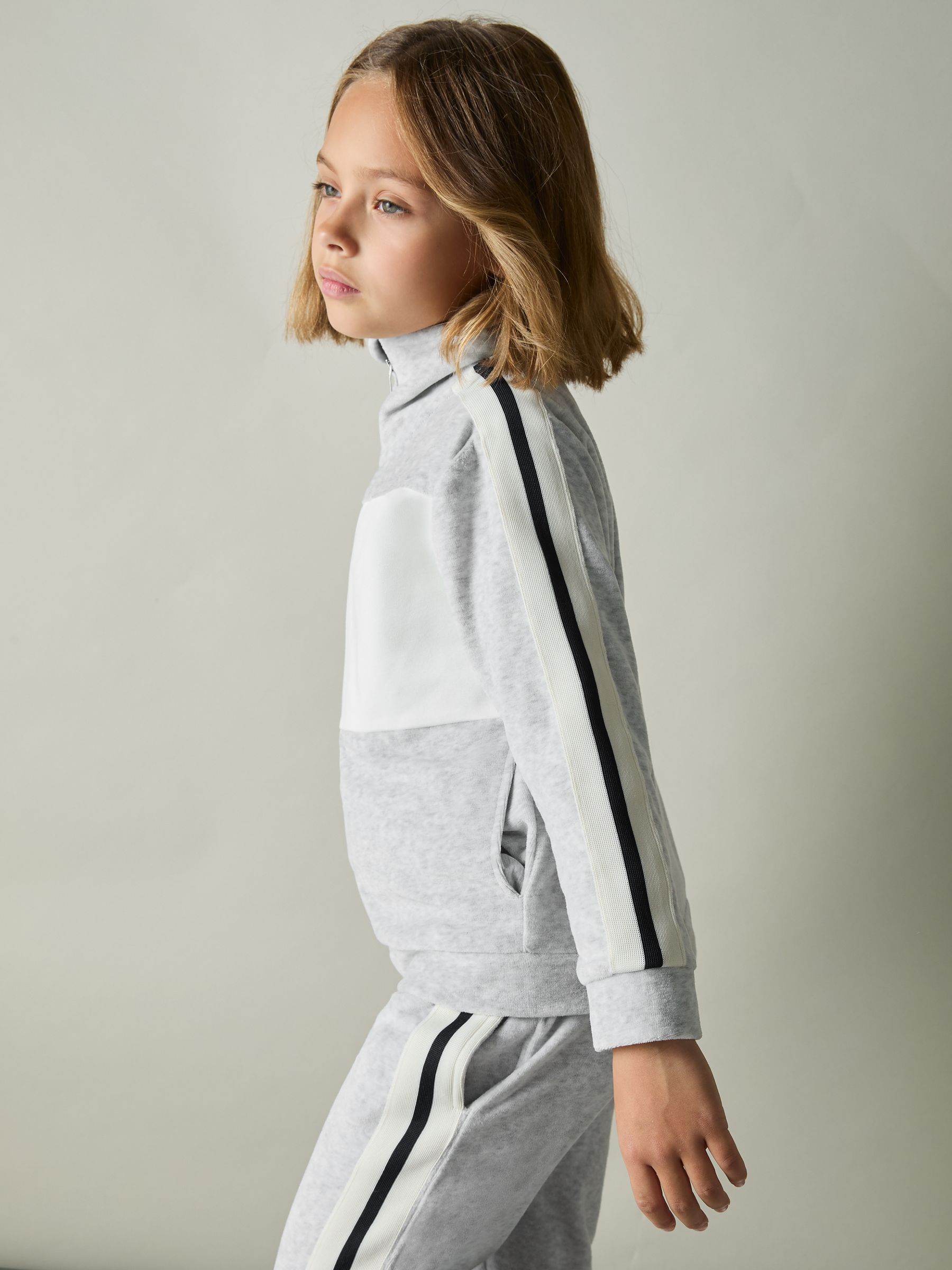 9-13 yrs Velour Panelled Tracksuit Top in Grey - Image 1 of 5