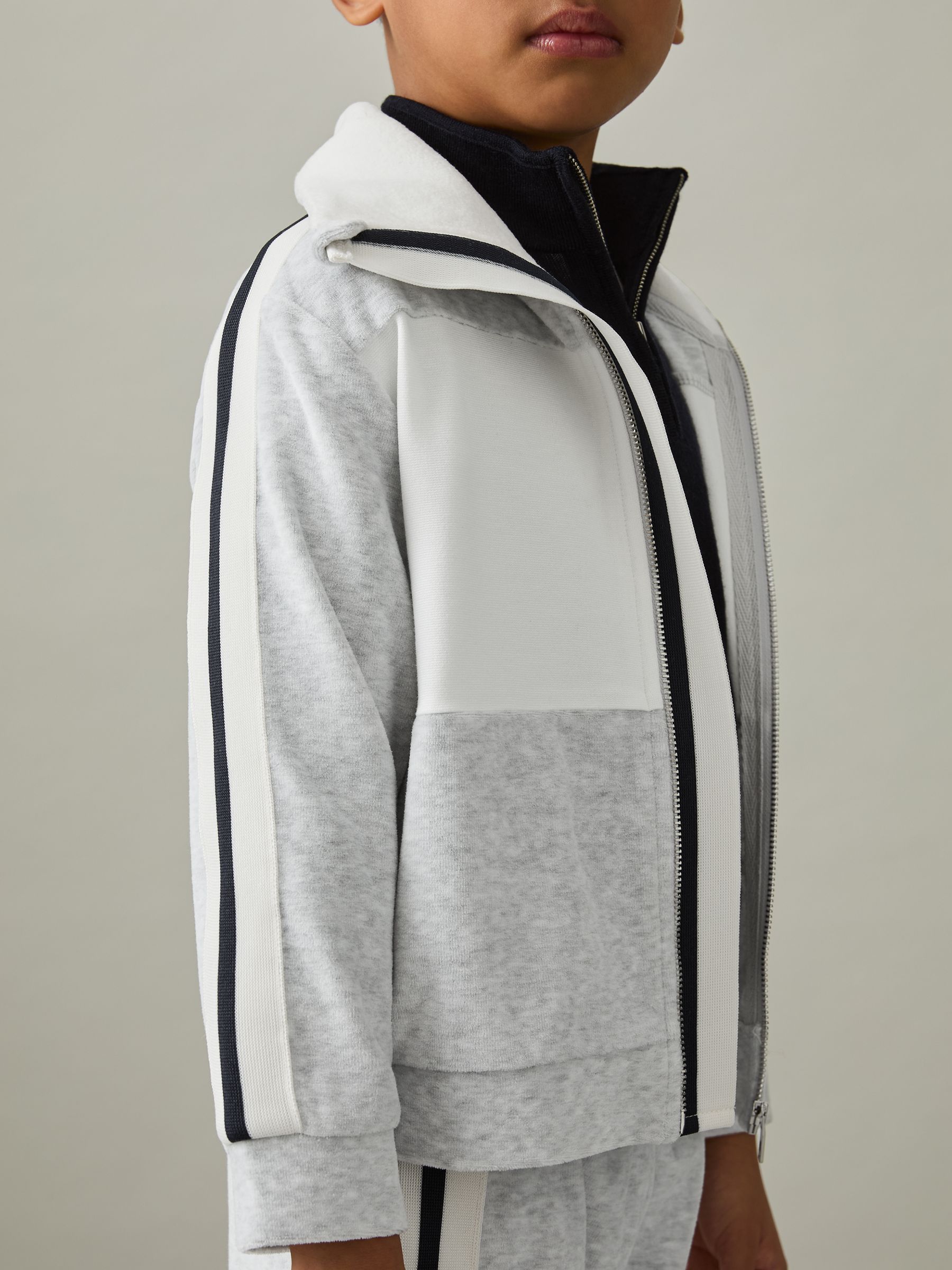 9-13 yrs Velour Panelled Tracksuit Top in Grey - Image 3 of 5