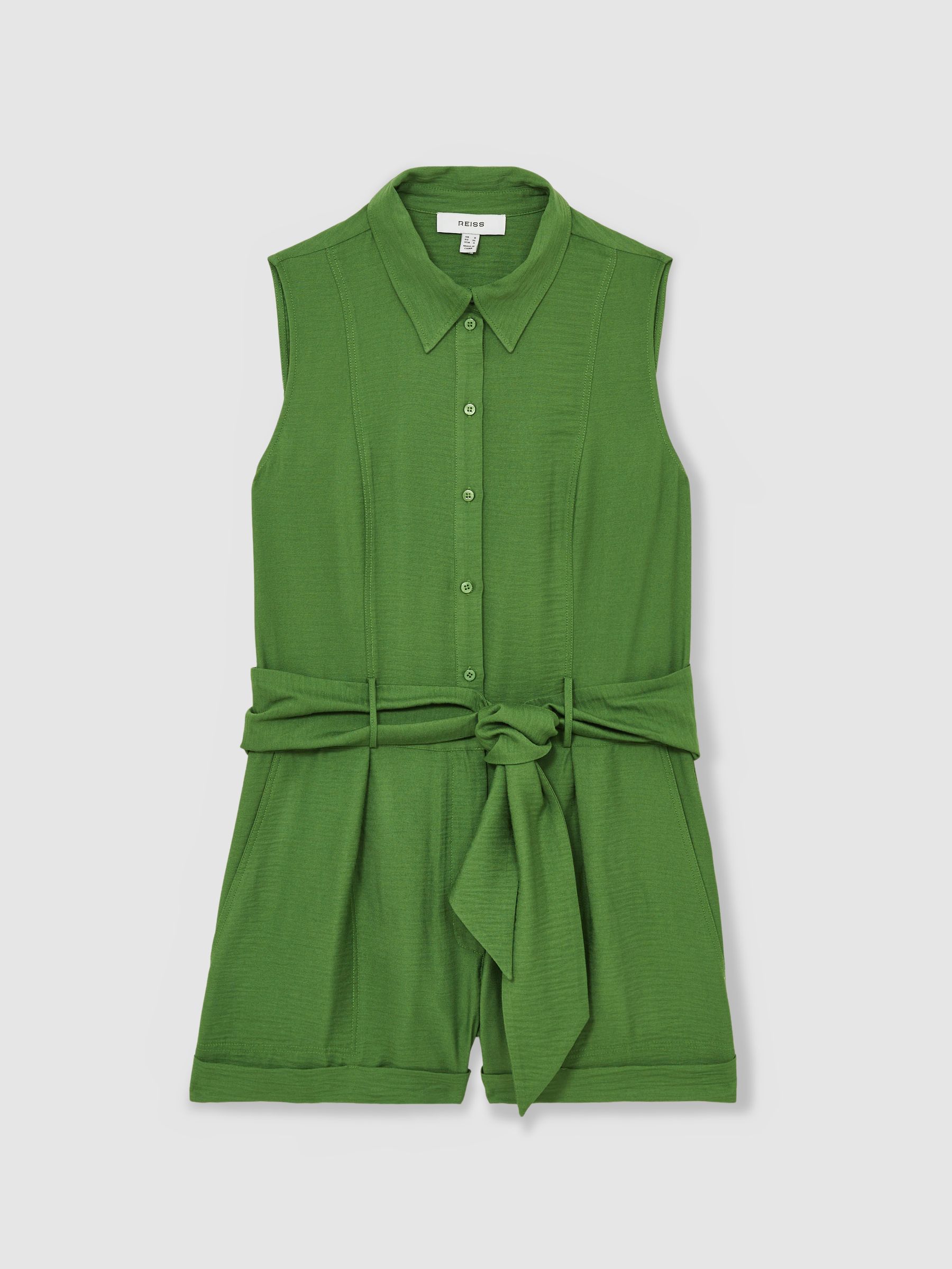 Belted Beach Cover-Up Playsuit in Green - Image 2 of 7