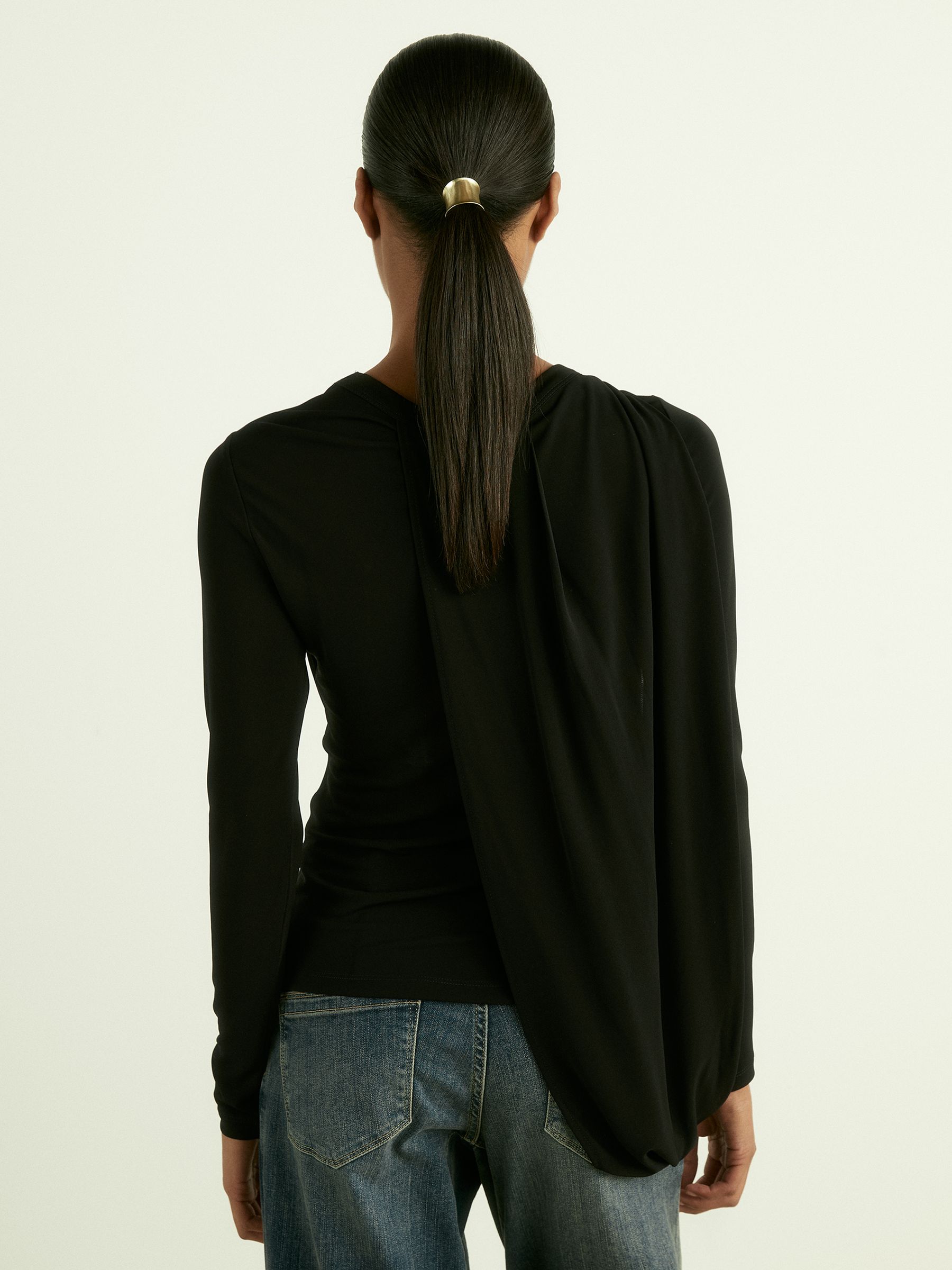 Draped-Jersey Top in Black - Image 3 of 5