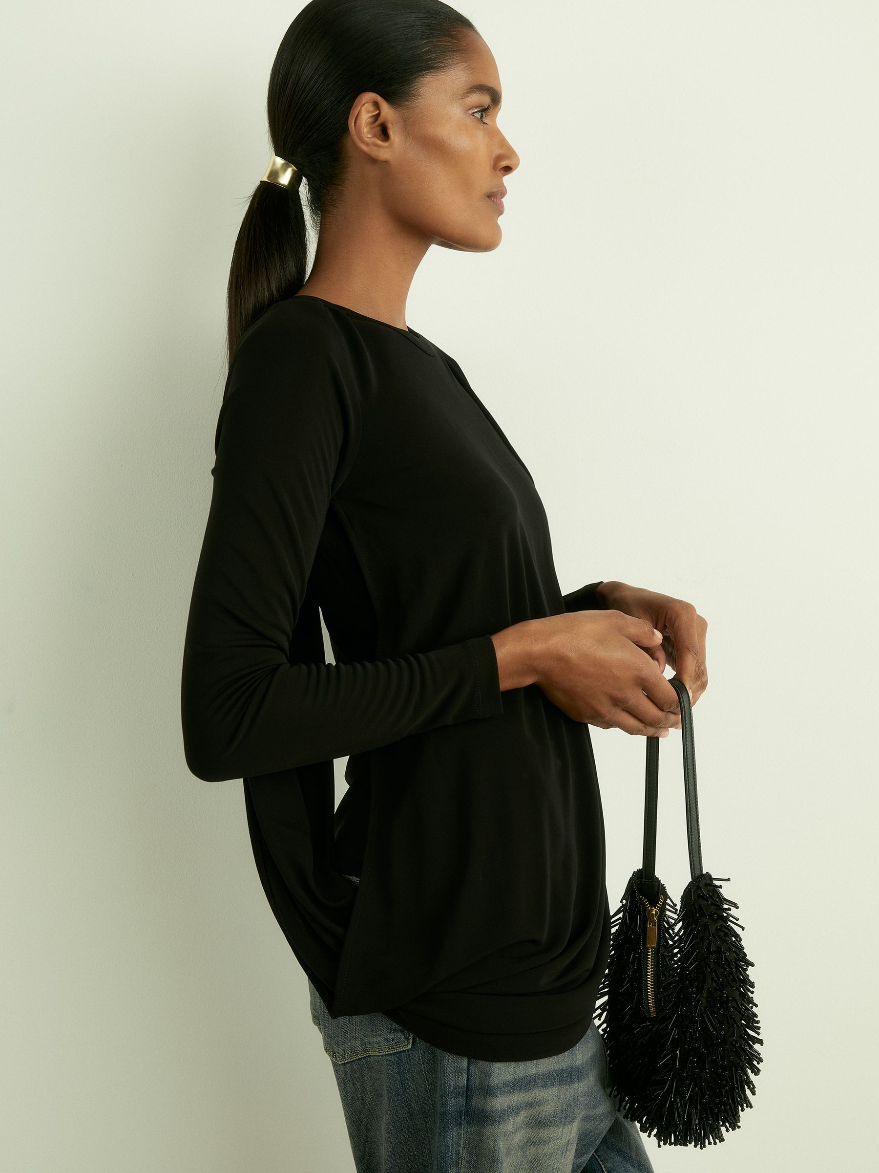 Draped-Jersey Top in Black - Image 4 of 5