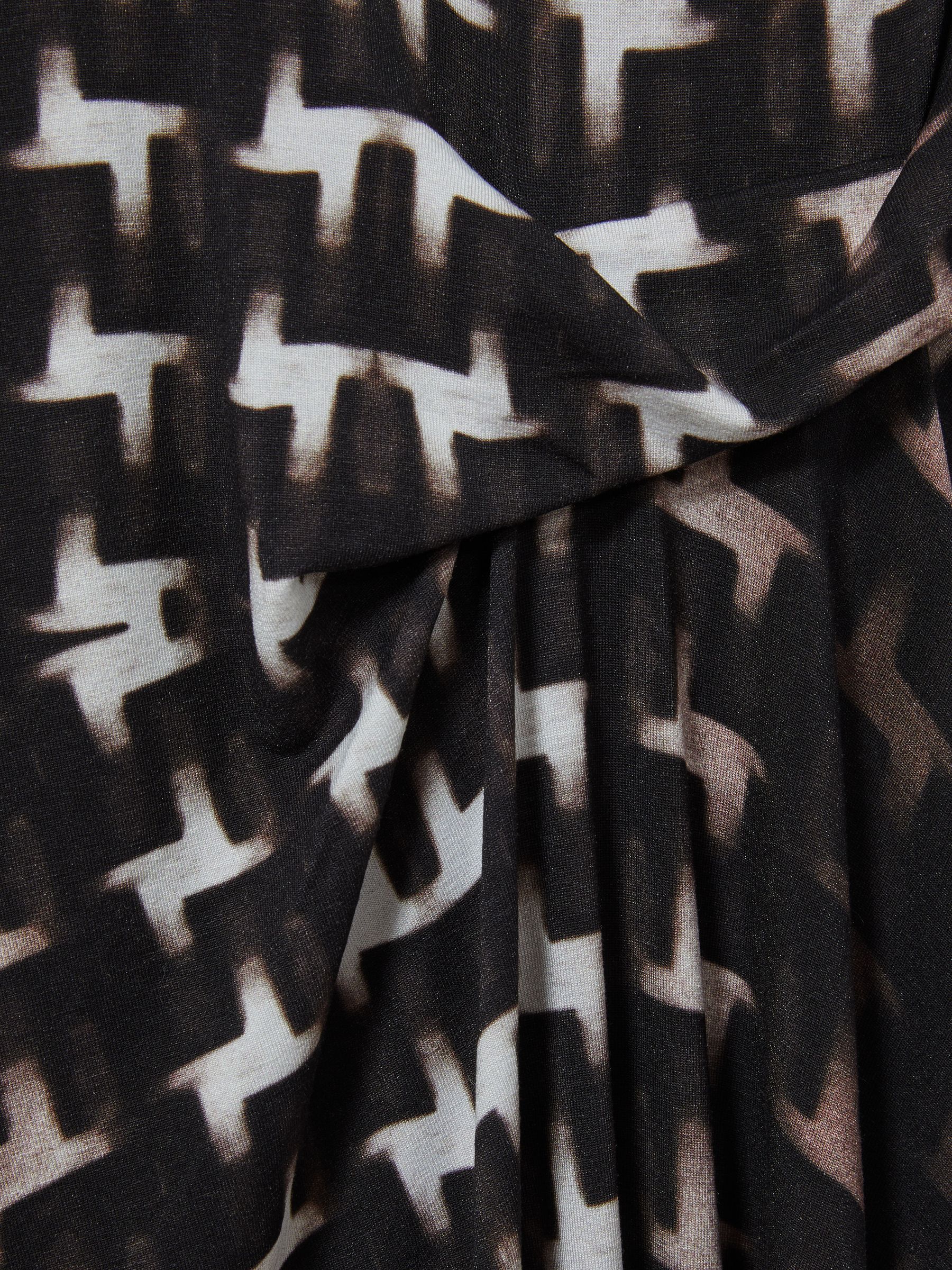 Houndstooth-Print Ruched Midi Dress in Black - Image 6 of 6