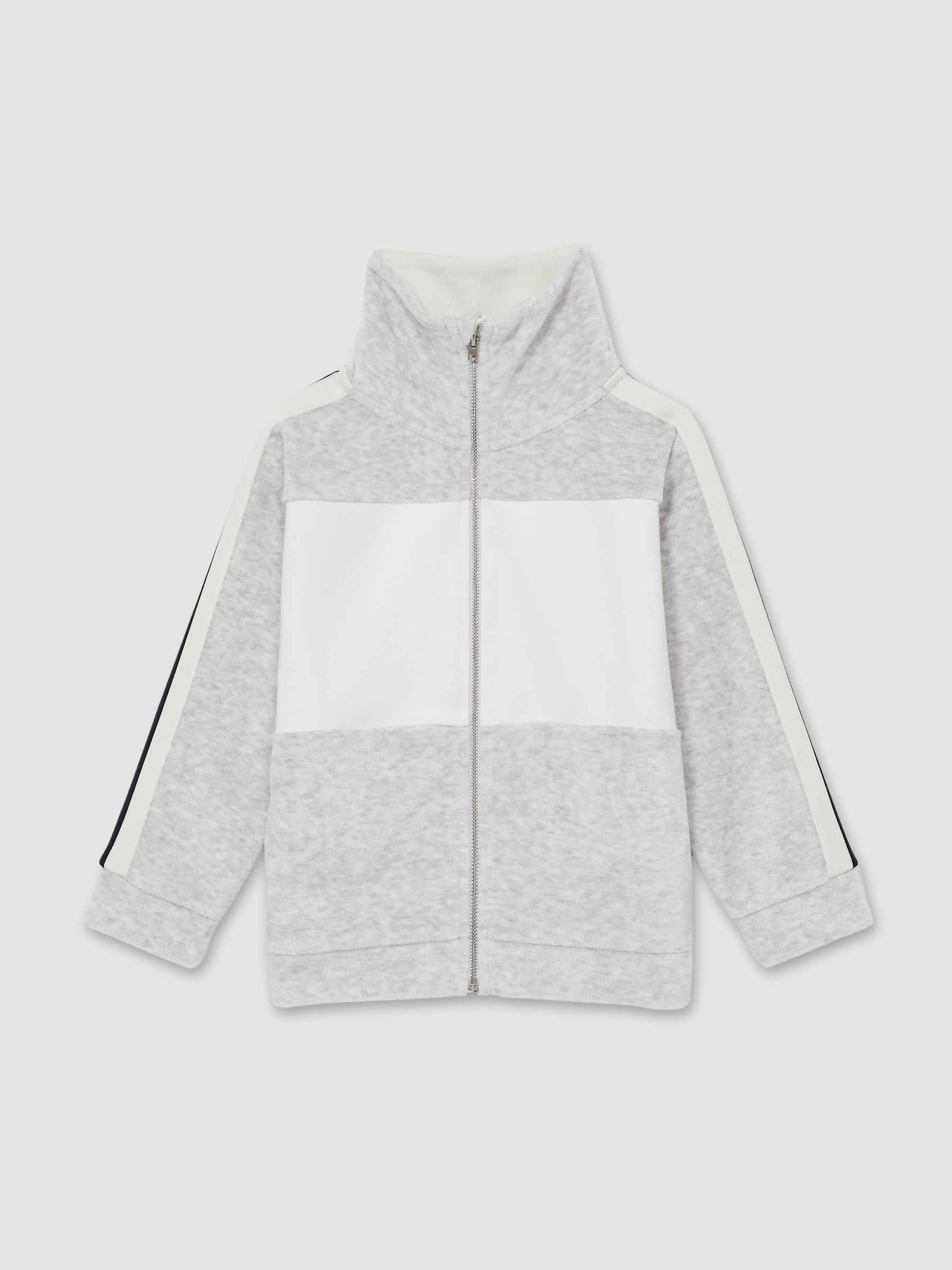 13-14 yrs Velour Panelled Tracksuit Top in Grey - Image 1 of 5