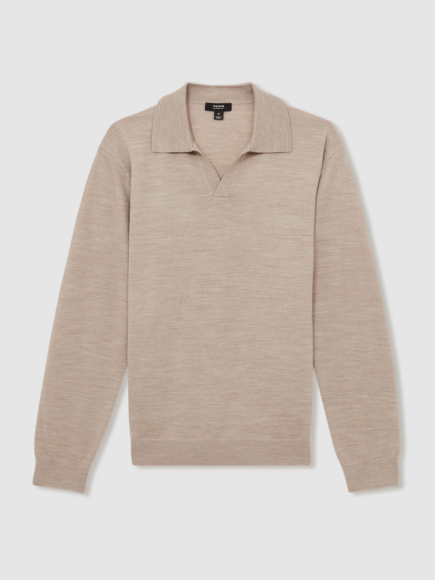 Merino Wool Half-Zip Polo Shirt in Wheat Melange - Image 2 of 6