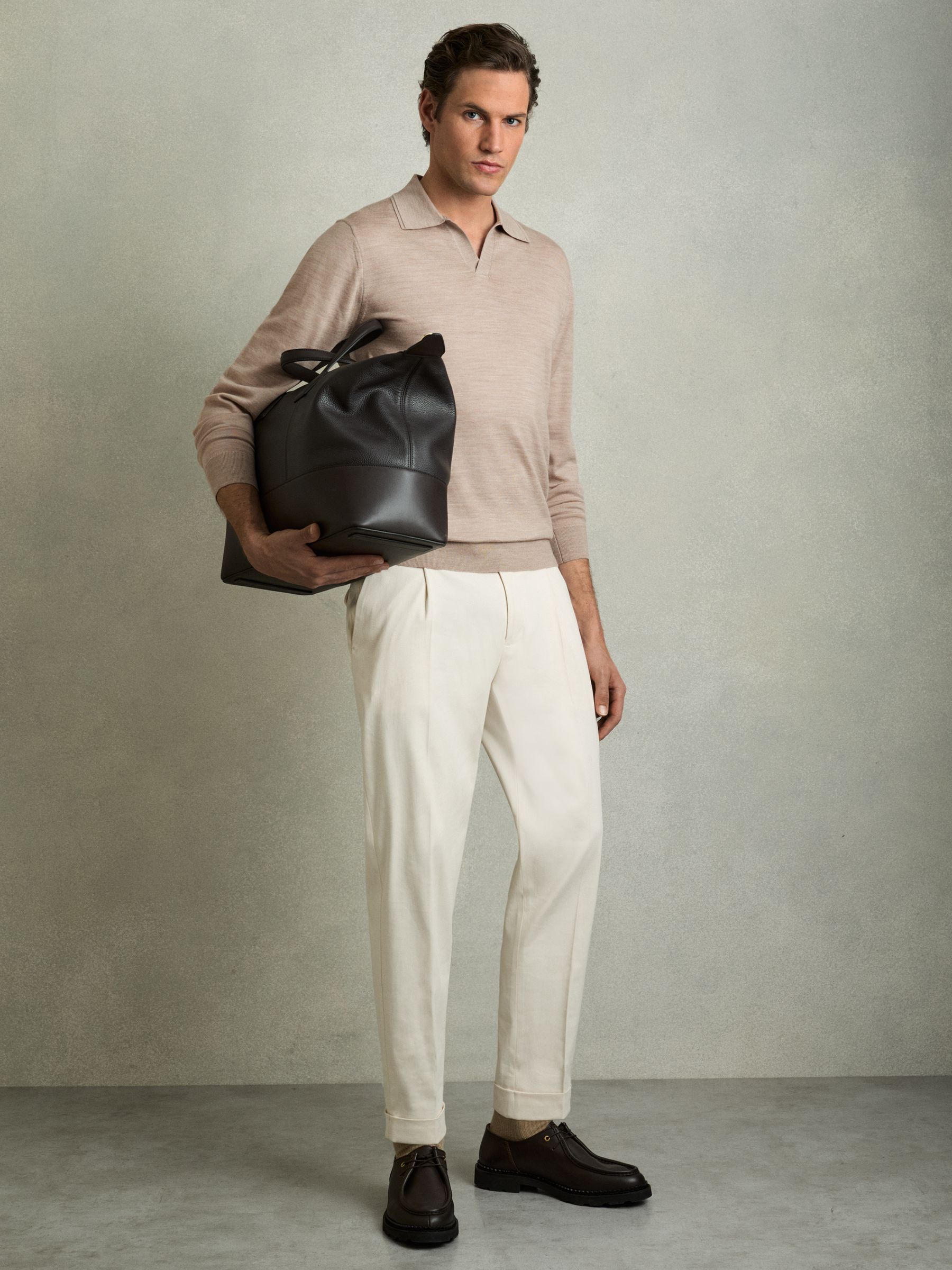 Merino Wool Half-Zip Polo Shirt in Wheat Melange - Image 3 of 6