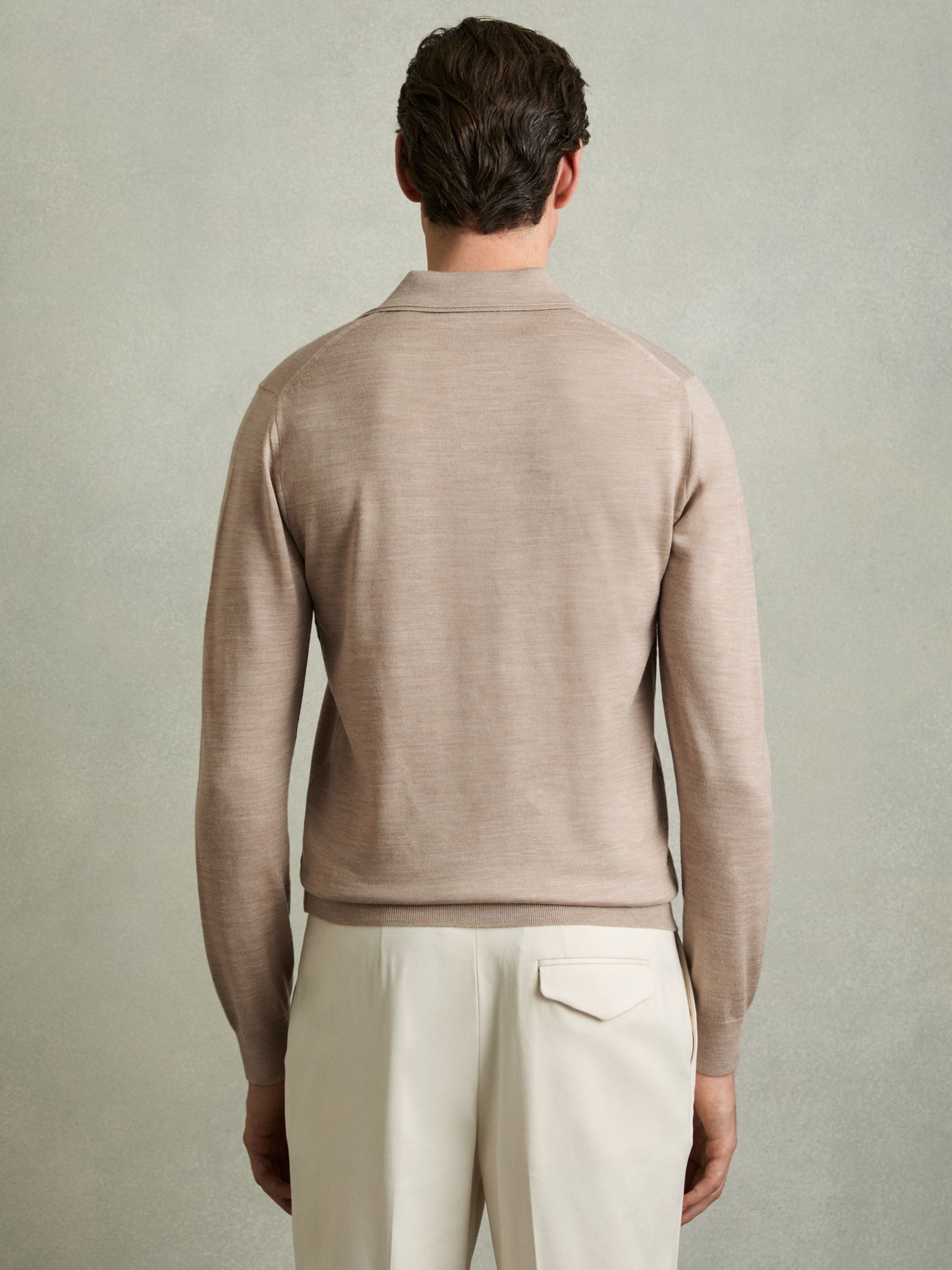Merino Wool Half-Zip Polo Shirt in Wheat Melange - Image 5 of 6