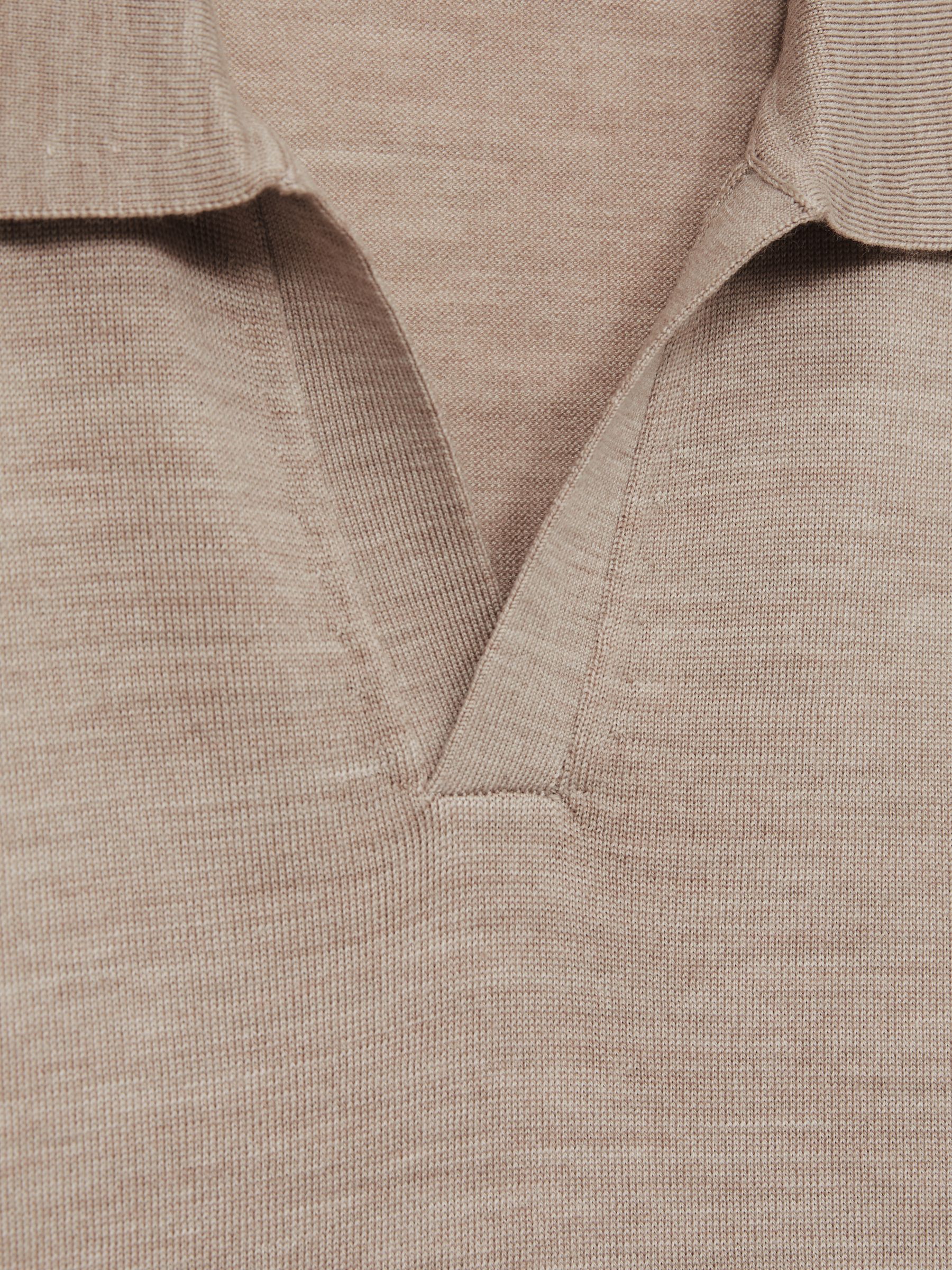 Merino Wool Half-Zip Polo Shirt in Wheat Melange - Image 6 of 6