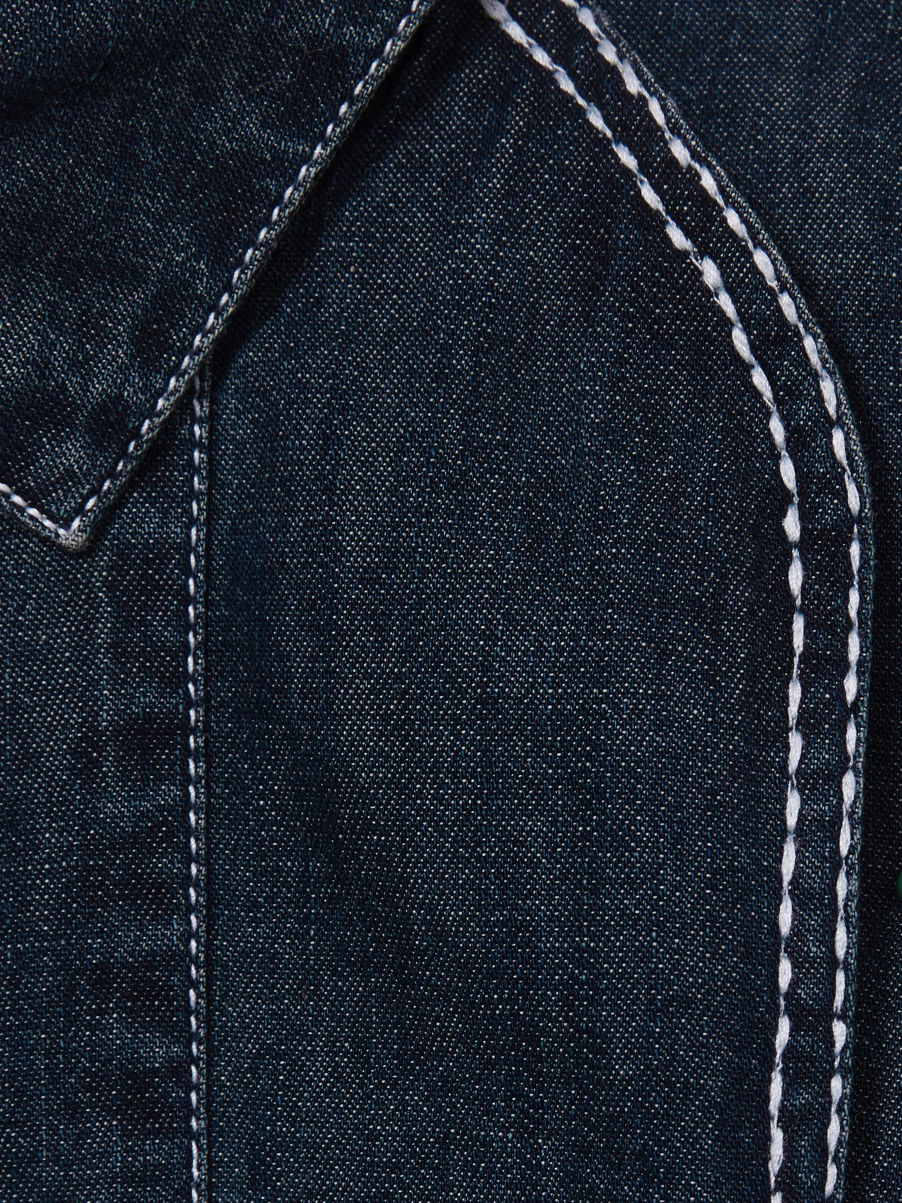 4-9 yrs Chambray Contrast-Stitch Flippy Dress in Blue - Image 4 of 4