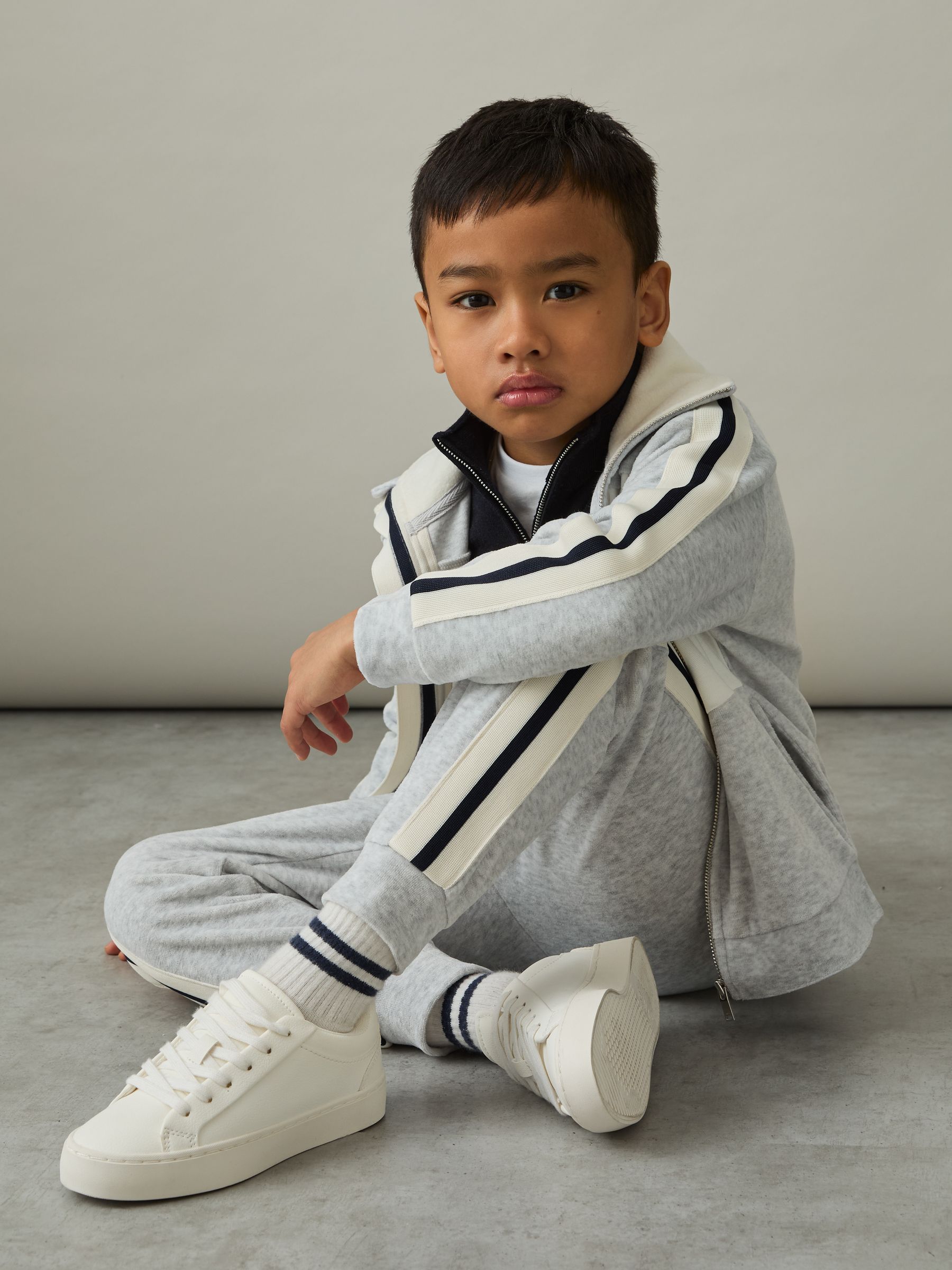 Reiss 9-13 yrs Velour Side-Stripe Tracksuit Joggers in Grey | REISS