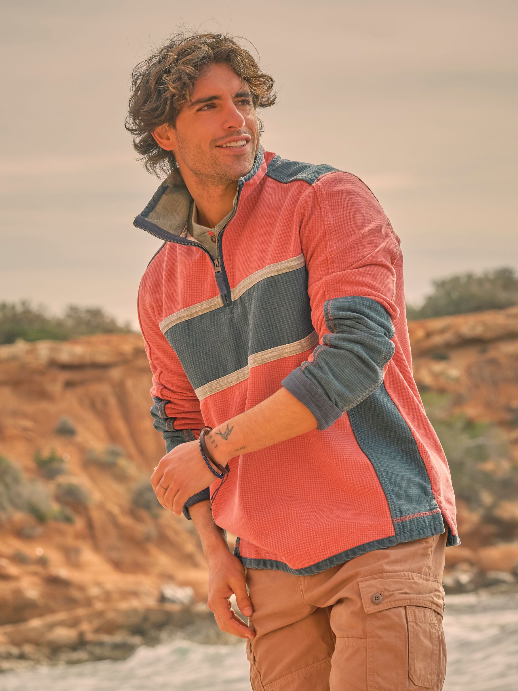Coral Pink 100% Cotton Airlie Panel Quarter Zip Sweat Top | FatFace
