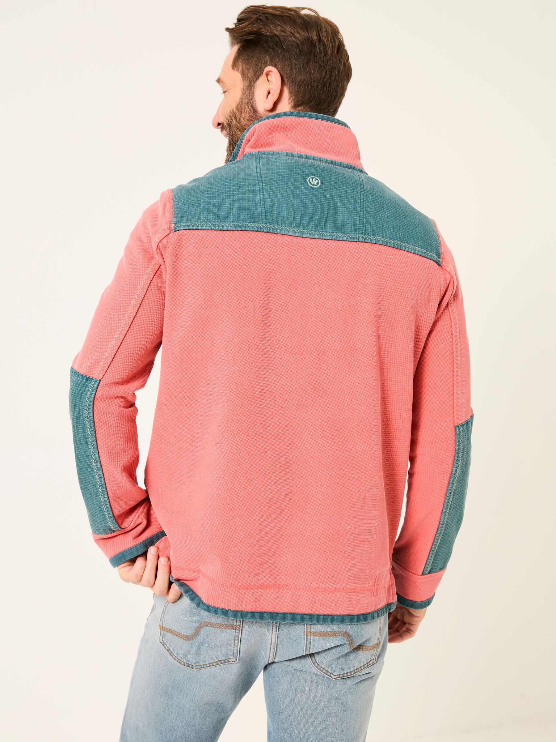 Coral Pink 100% Cotton Airlie Panel Quarter Zip Sweat Top - Image 3 of 8