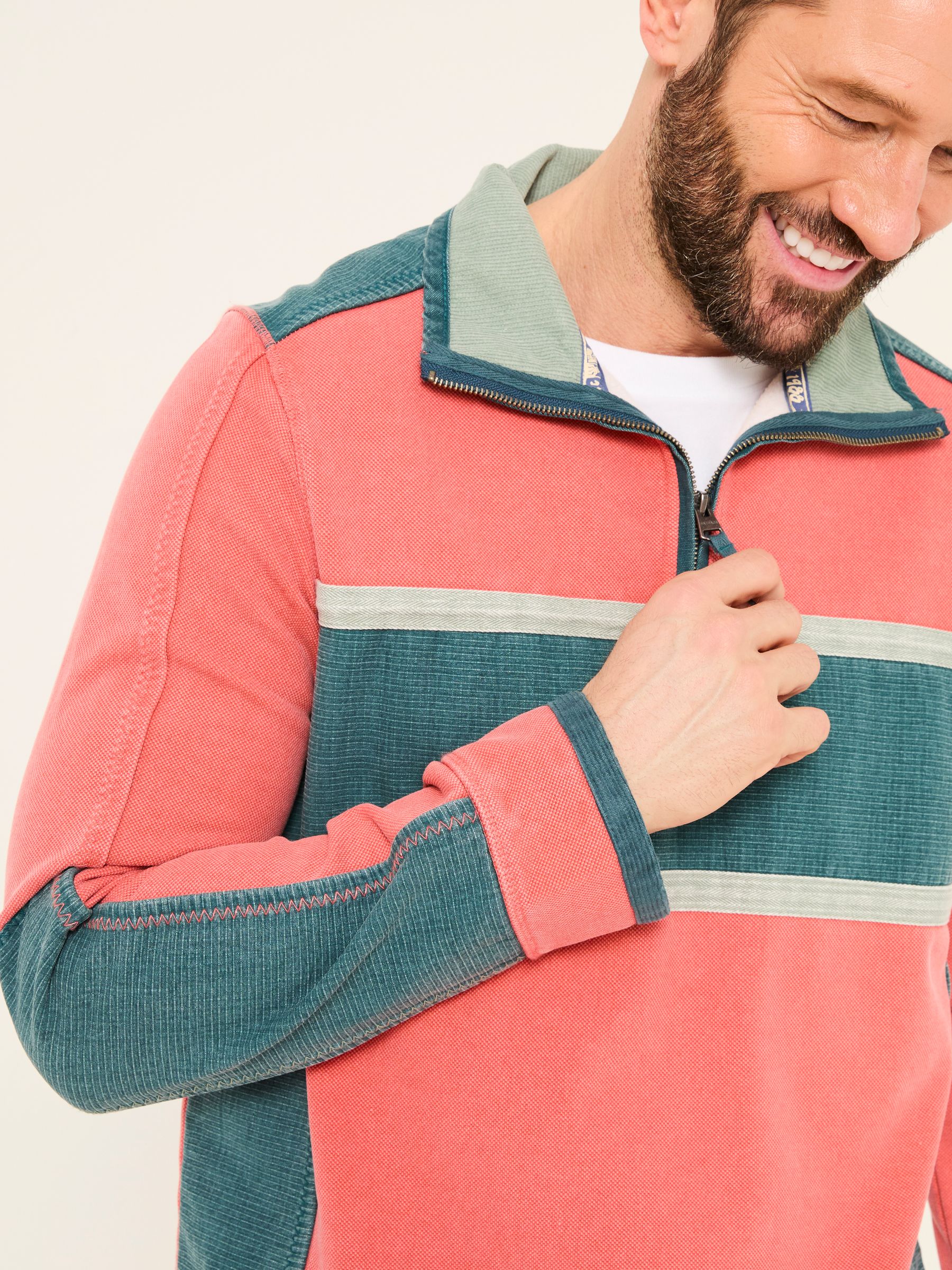 Coral Pink 100% Cotton Airlie Panel Quarter Zip Sweat Top - Image 5 of 8