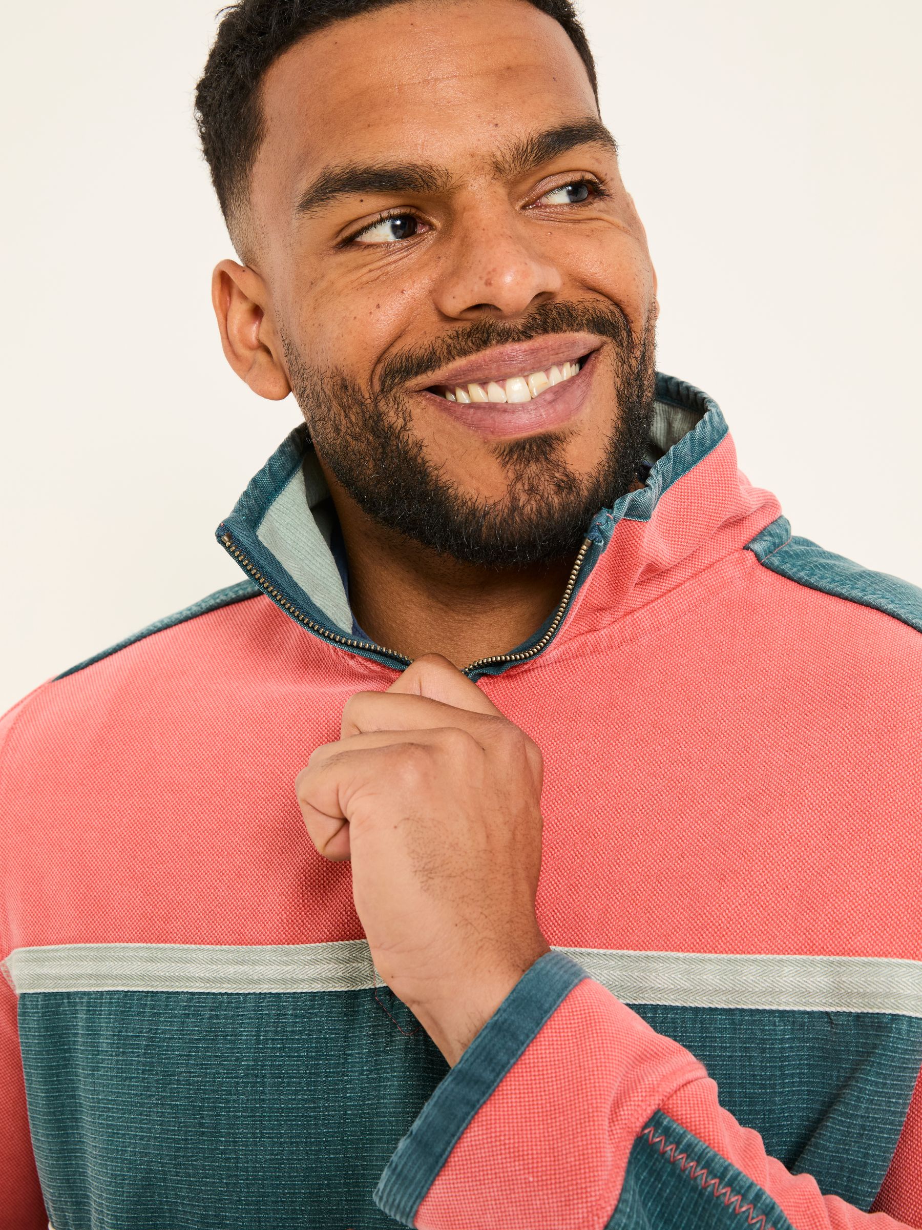 Coral Pink 100% Cotton Airlie Panel Quarter Zip Sweat Top - Image 7 of 8