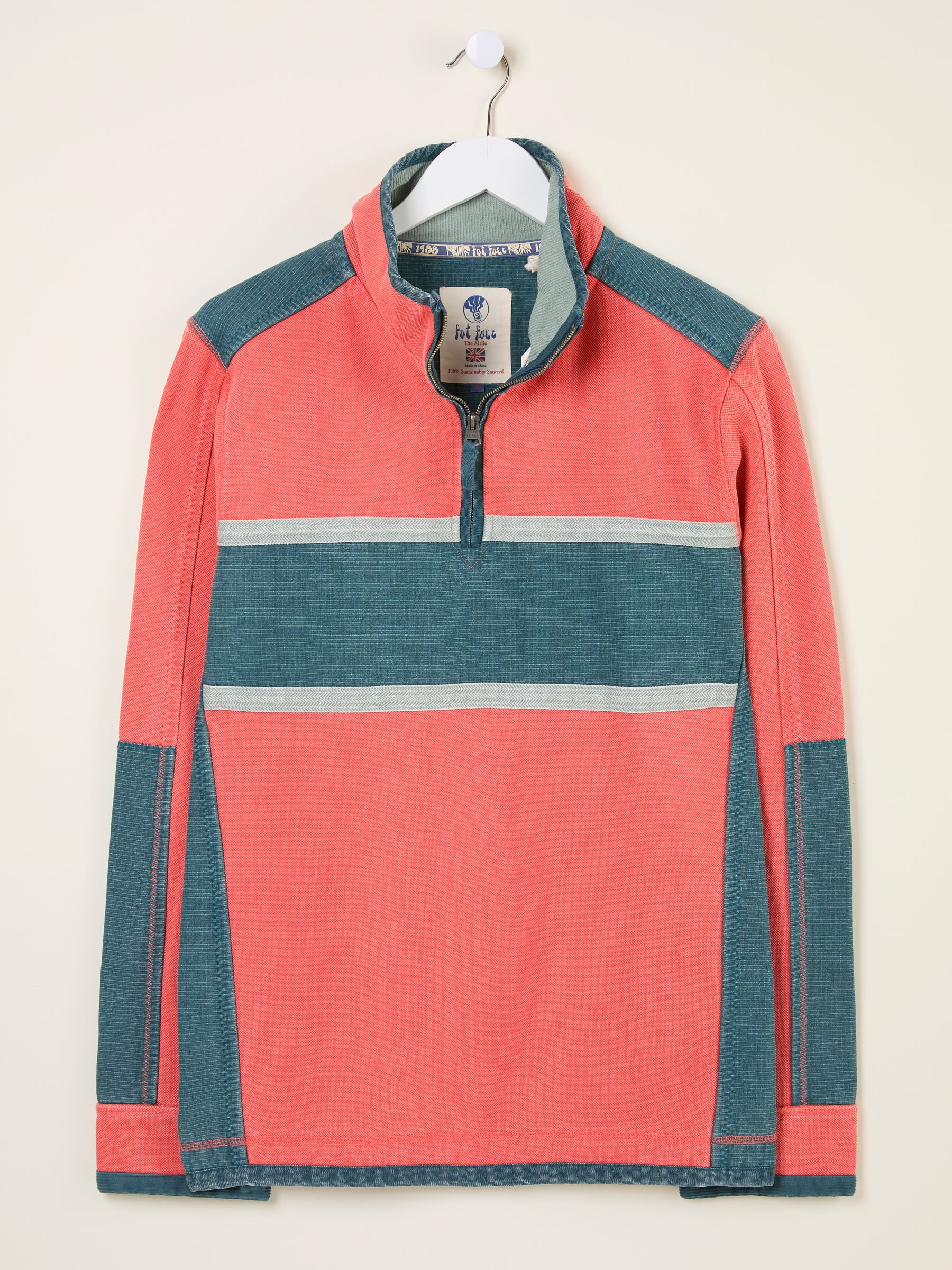Coral Pink 100% Cotton Airlie Panel Quarter Zip Sweat Top - Image 8 of 8