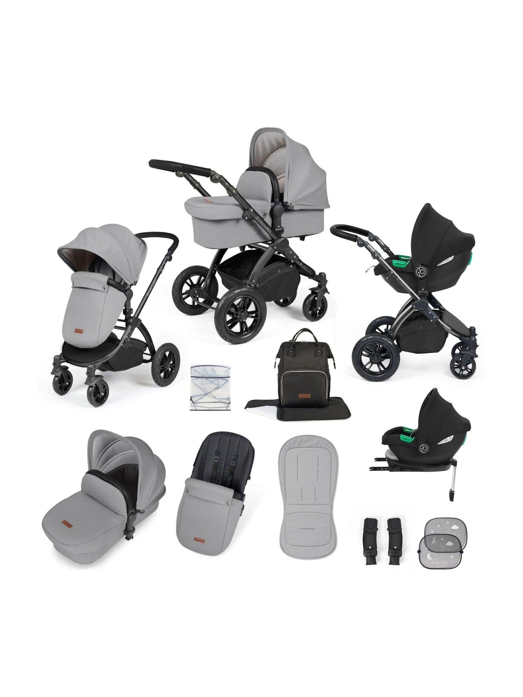 Ickle Bubba Black Pearl Grey Stomp Luxe All-In-One I Size Travel System with Ci Base - Image 1 of 6