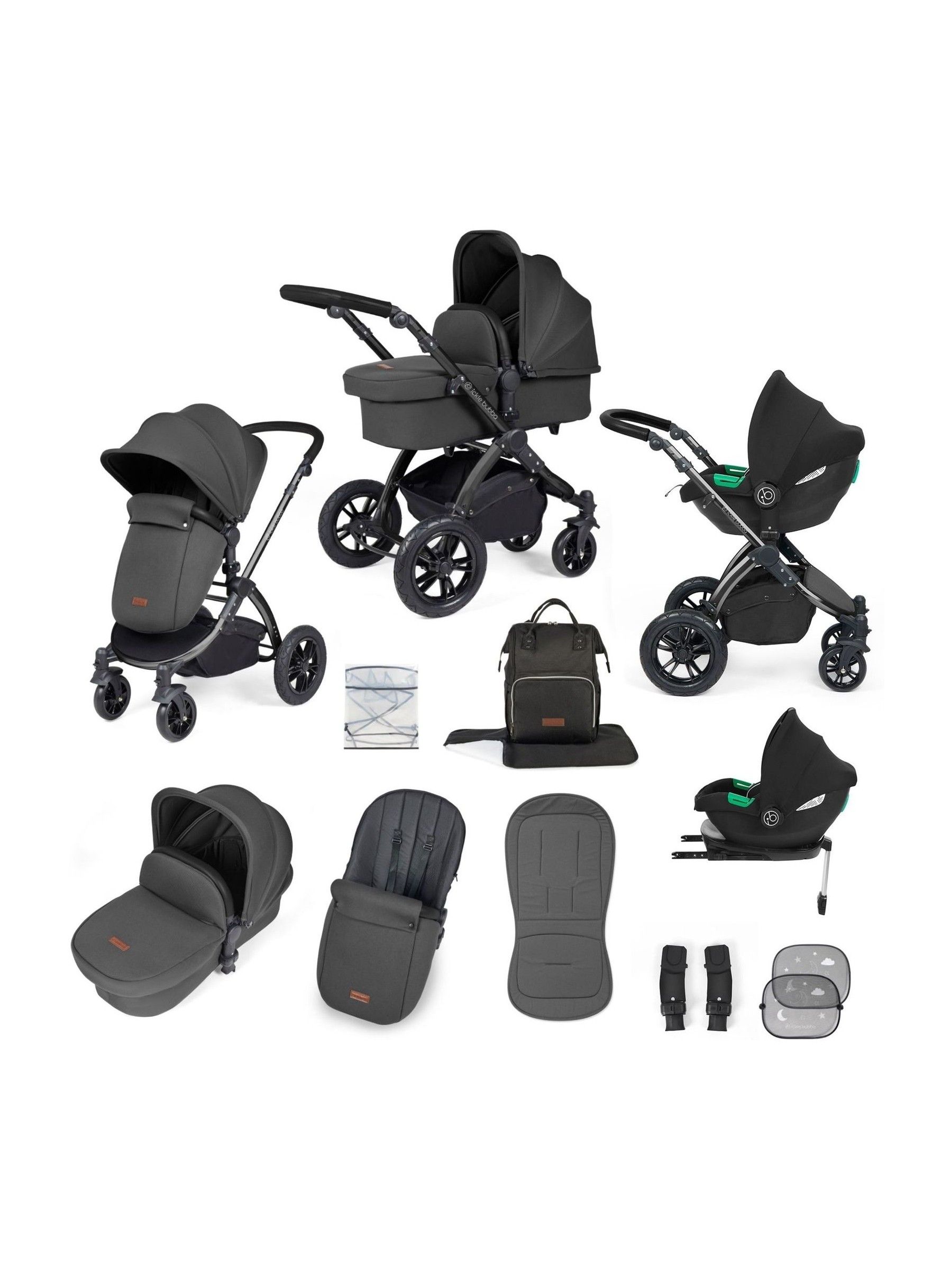 Ickle Bubba Black Charcoal Grey Stomp Luxe All-In-One I Size Travel System with Ci Base - Image 1 of 6