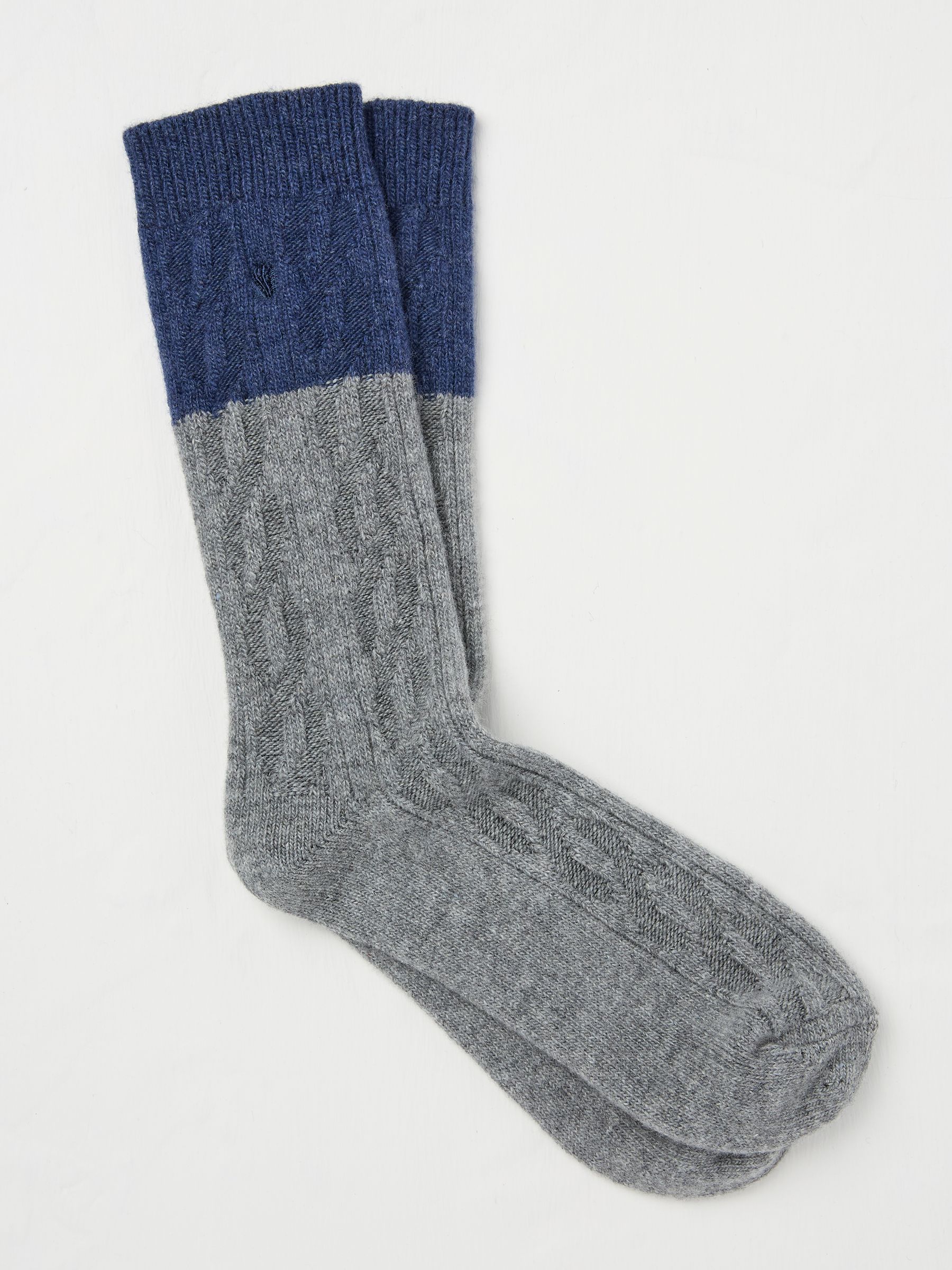 Grey Cashmere Blend Cable Socks - Image 1 of 2