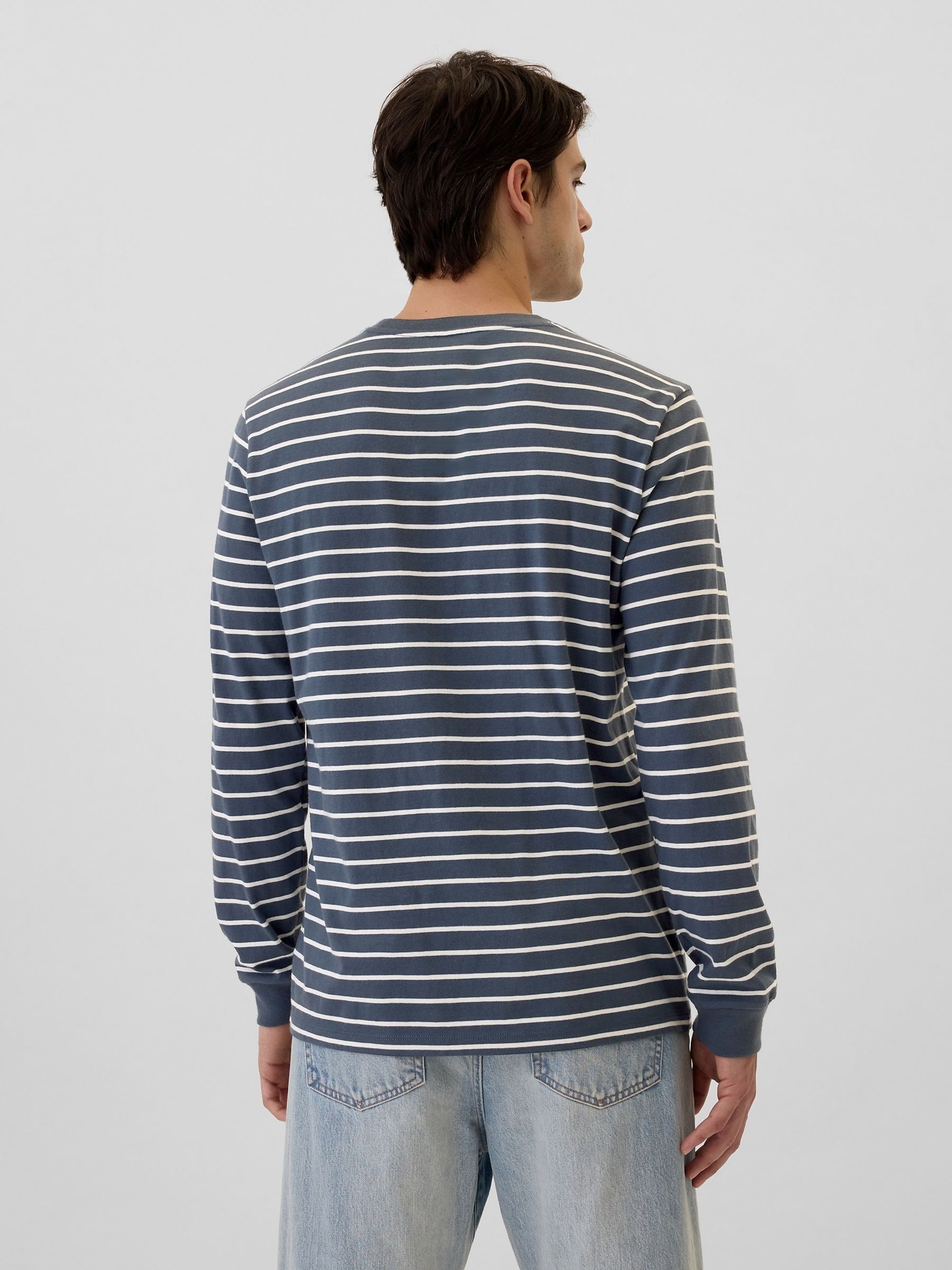 Blue Everyday 100% Cotton Stripe Crew Neck Long Sleeve T-Shirt - Image 2 of 4