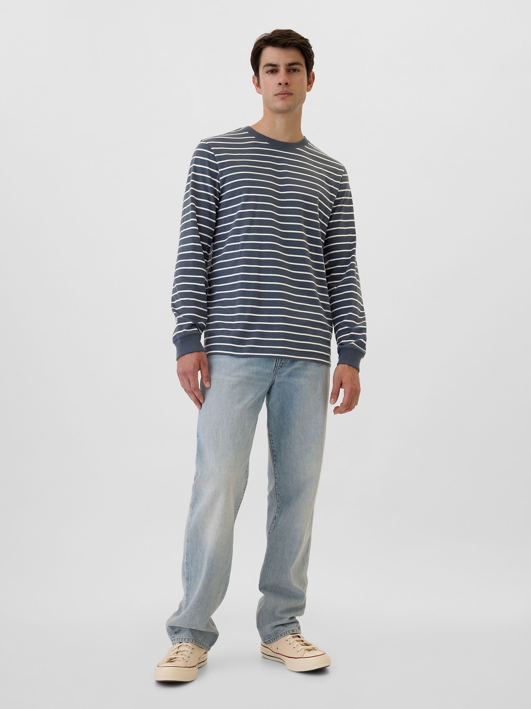Blue Everyday 100% Cotton Stripe Crew Neck Long Sleeve T-Shirt - Image 3 of 4