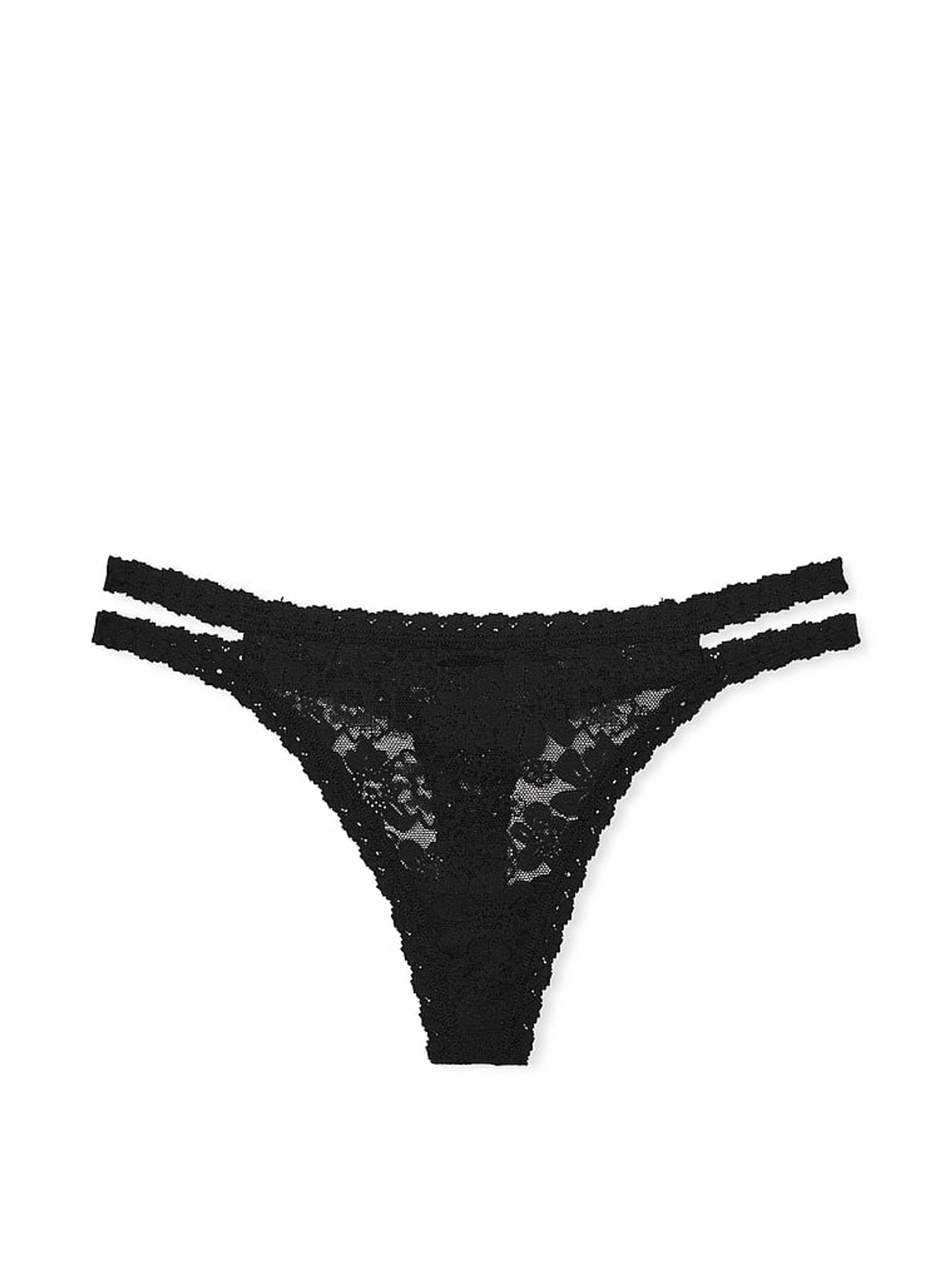 Black Double Strap Thong Floral Lace Knickers - Image 4 of 4