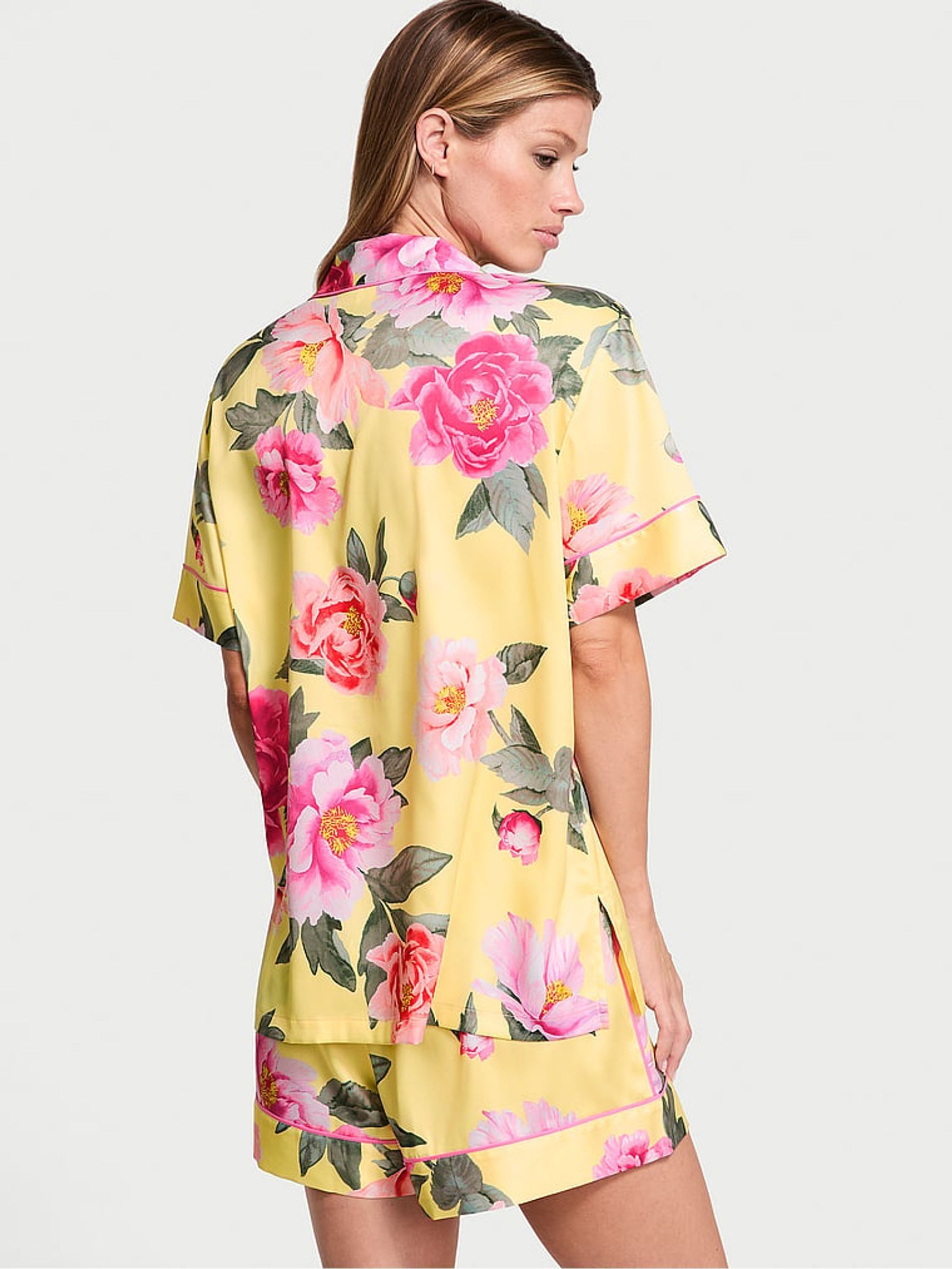Yellow Tulip Floral Bouquet Satin Short Pyjama Set - Image 2 of 3