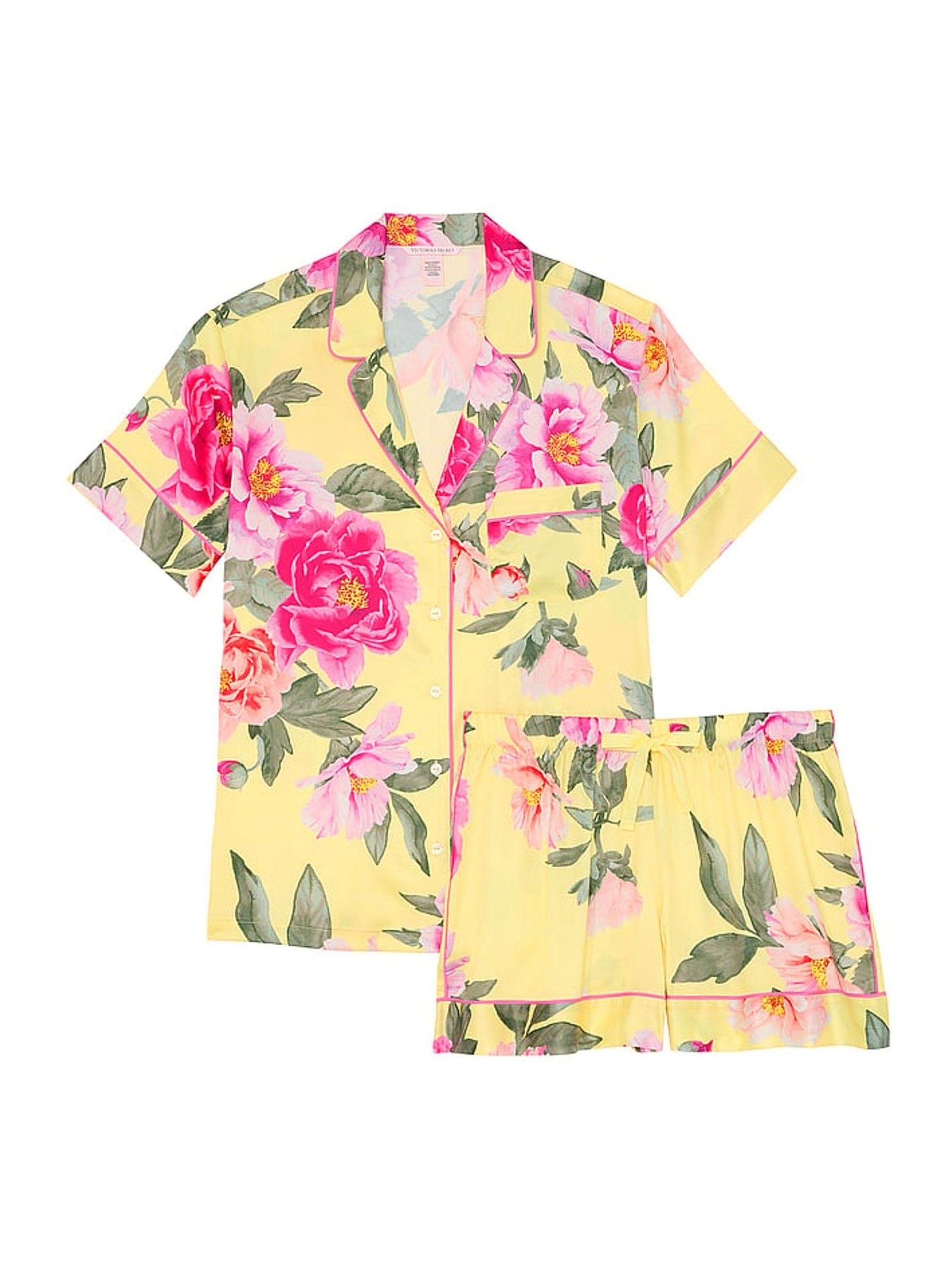 Yellow Tulip Floral Bouquet Satin Short Pyjama Set - Image 3 of 3