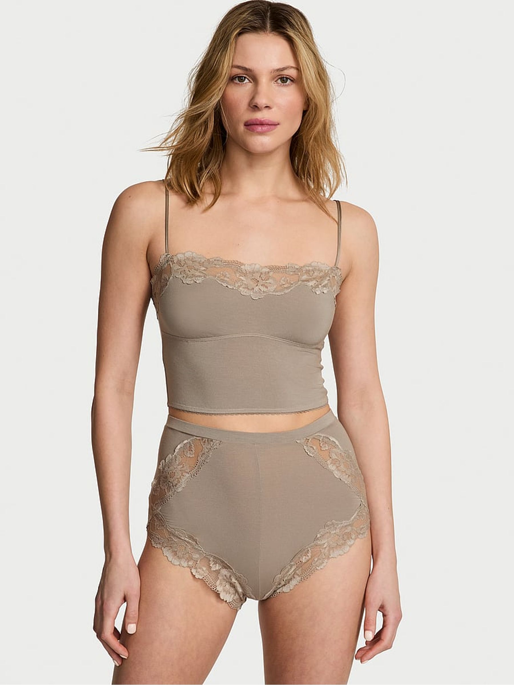 Turtle Dove Grey Straight Neck Modal Cami Set - Image 1 of 3