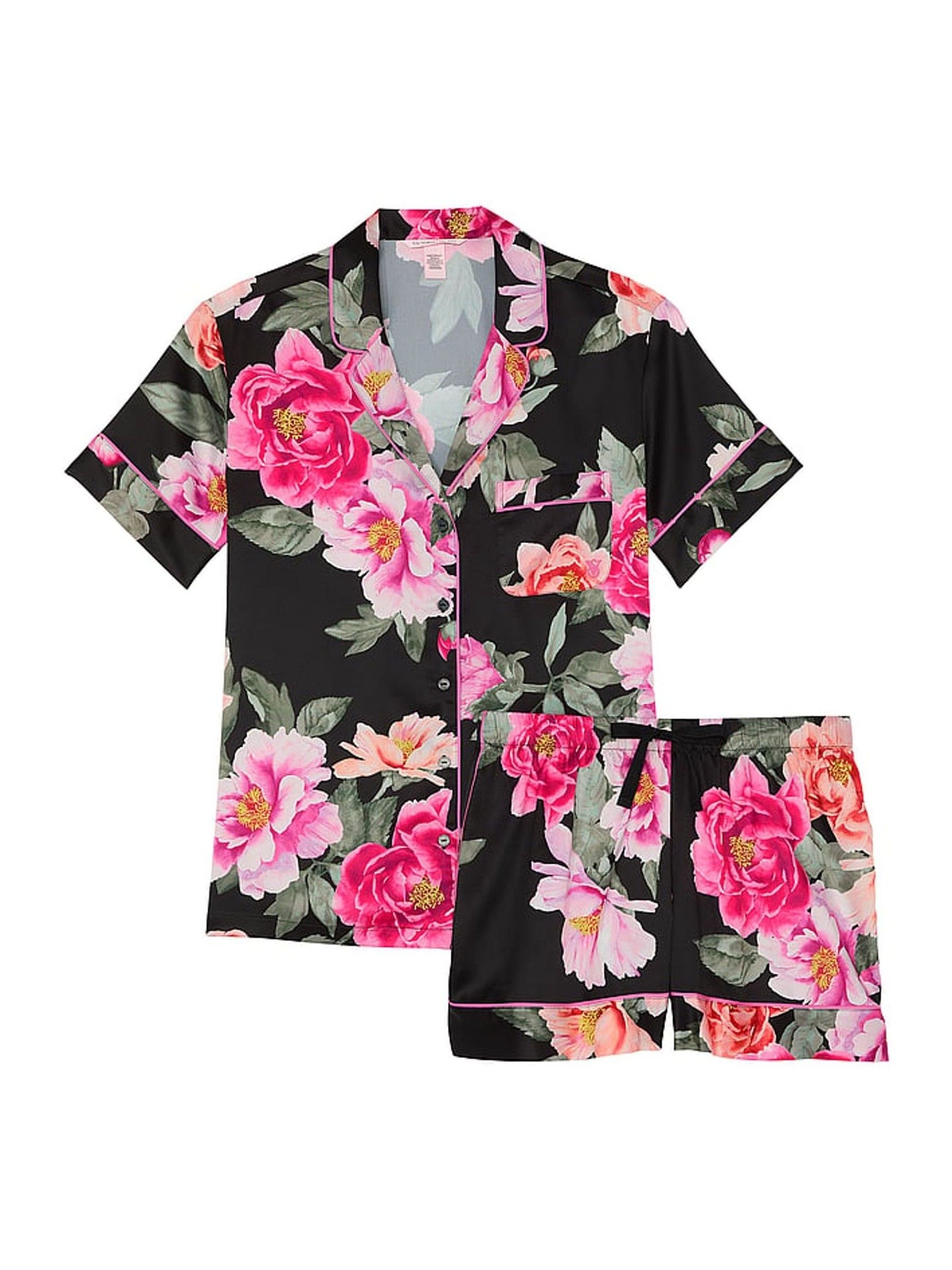 Black Floral Bouquet Satin Short Pyjama Set - Image 3 of 3