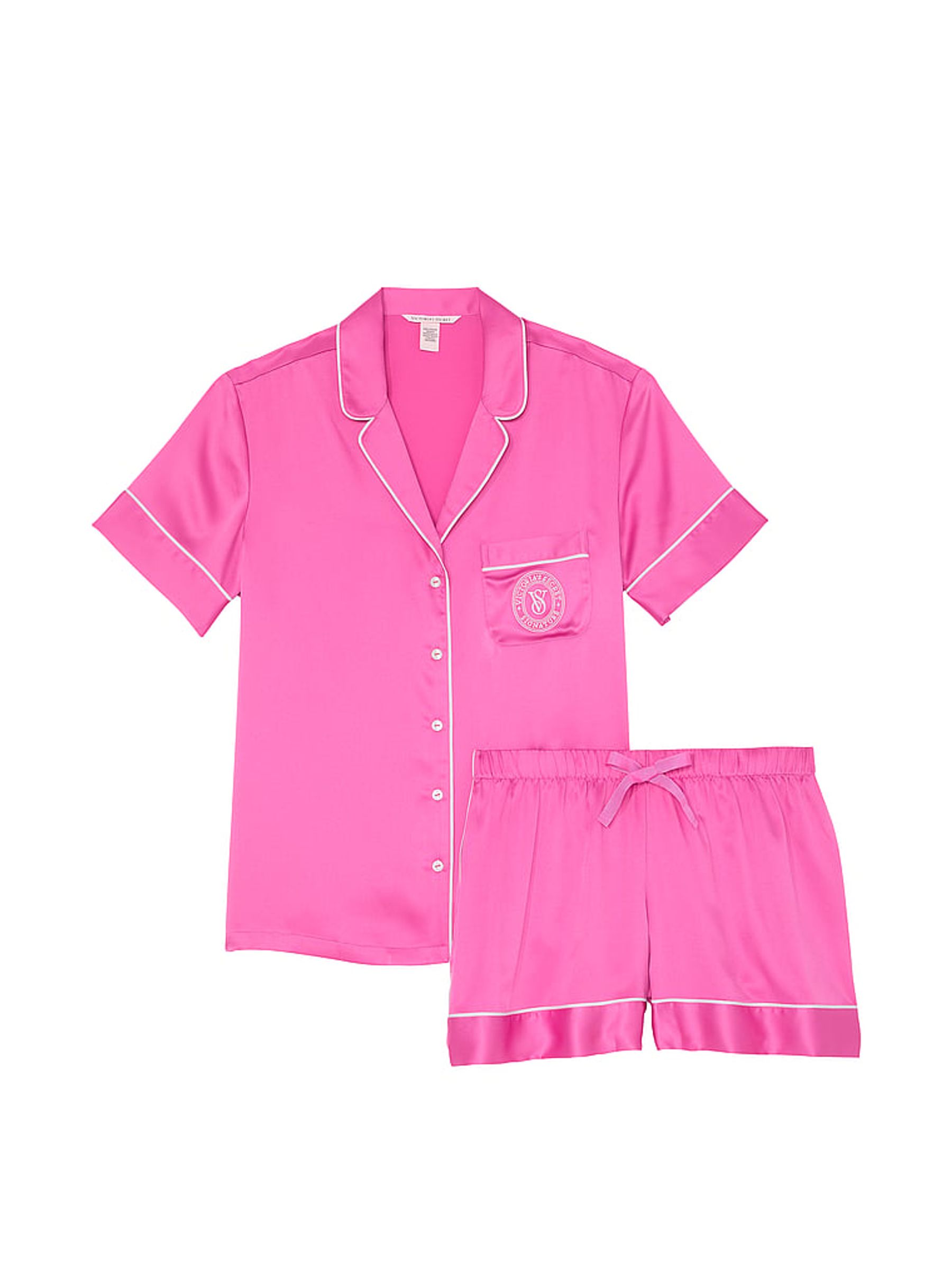 New Peony Pink Satin Short Pyjama Set - Image 3 of 3