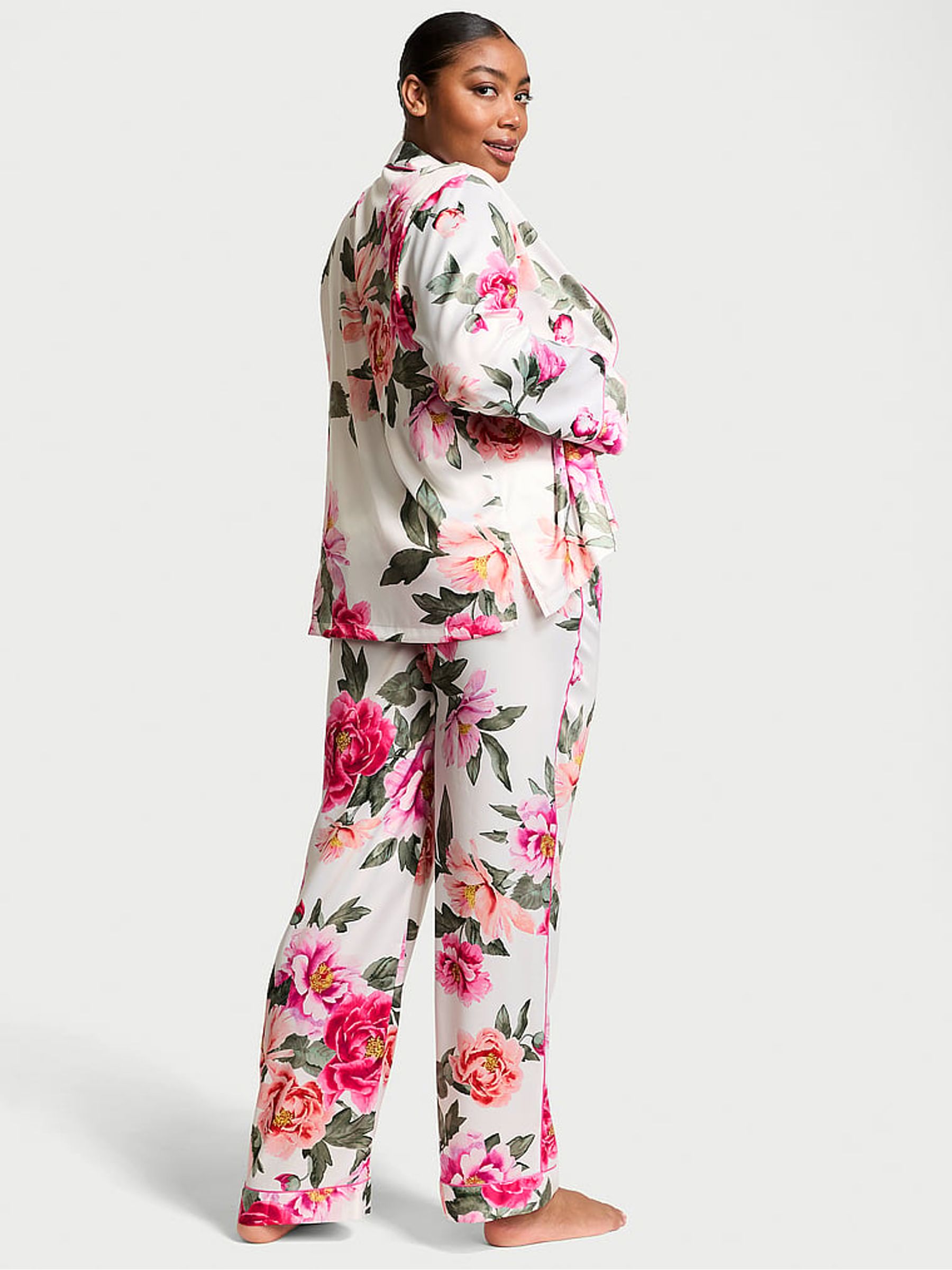 Coconut White Floral Satin Long Pyjama Set - Image 2 of 3