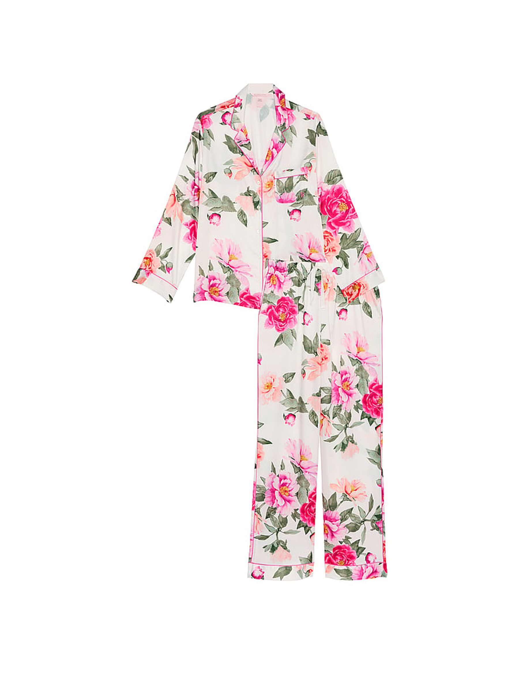Coconut White Floral Satin Long Pyjama Set - Image 3 of 3