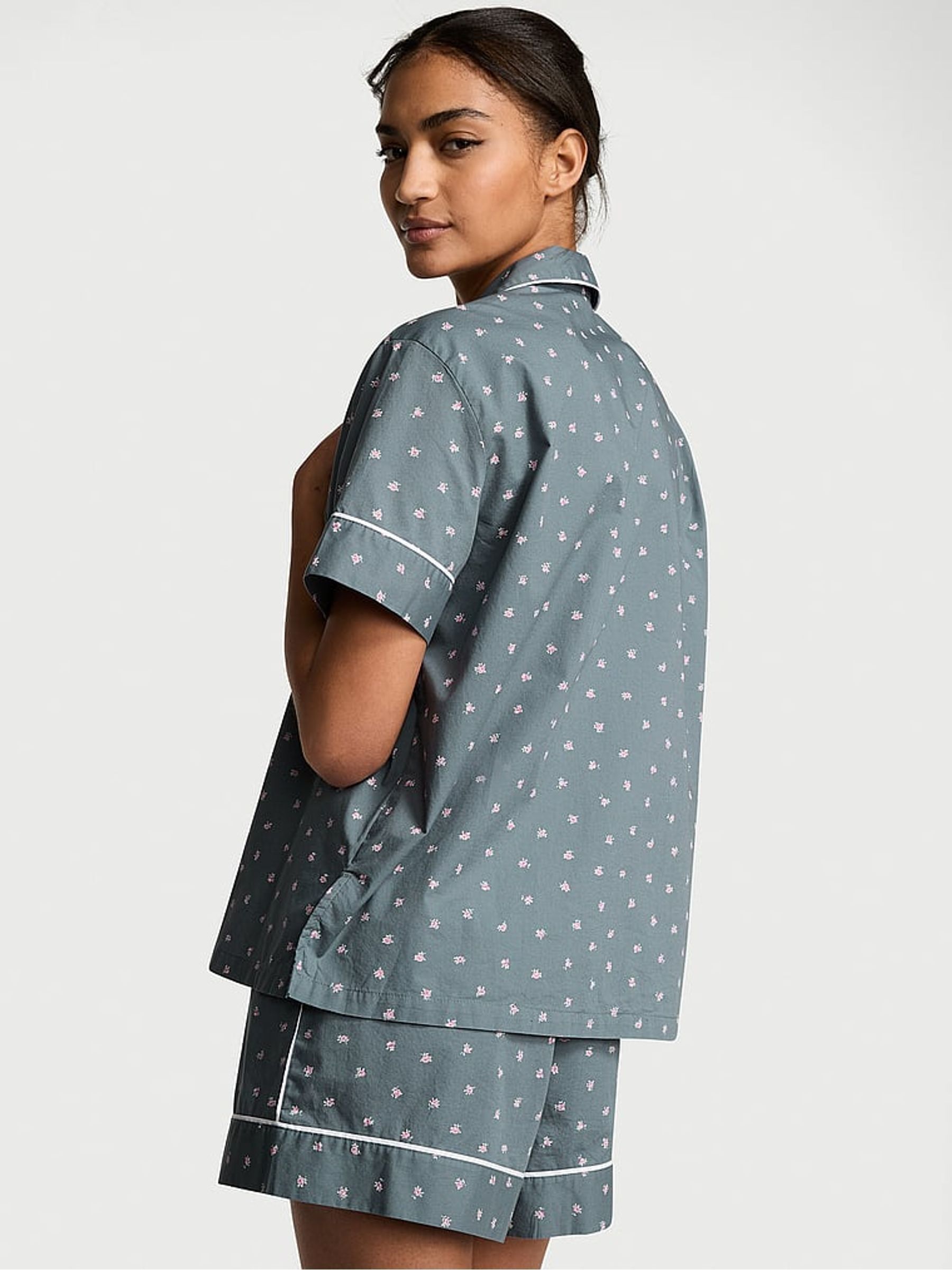Steel Grey Flowers Cotton Short Pyjama Set - Image 2 of 3