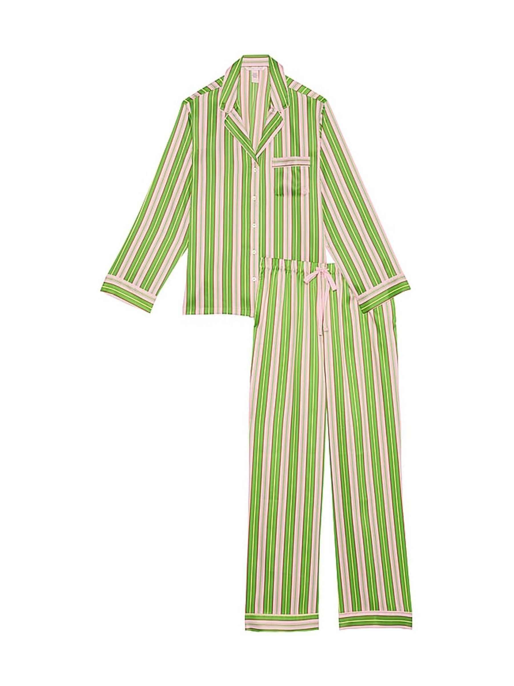 Green/Caramel Stripe Satin Long Pyjama Set - Image 3 of 3