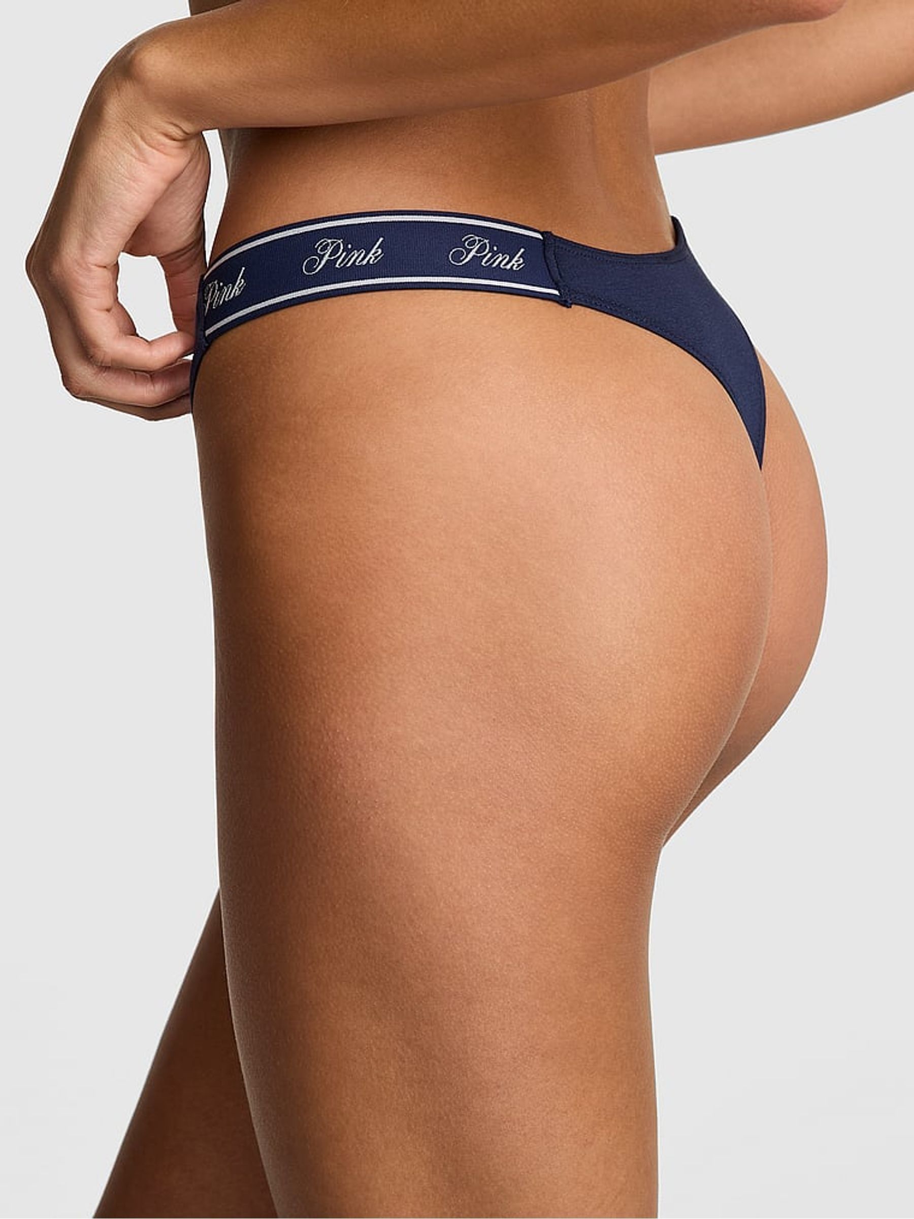 Midnight Navy Blue Thong Cotton Logo Knickers - Image 2 of 3