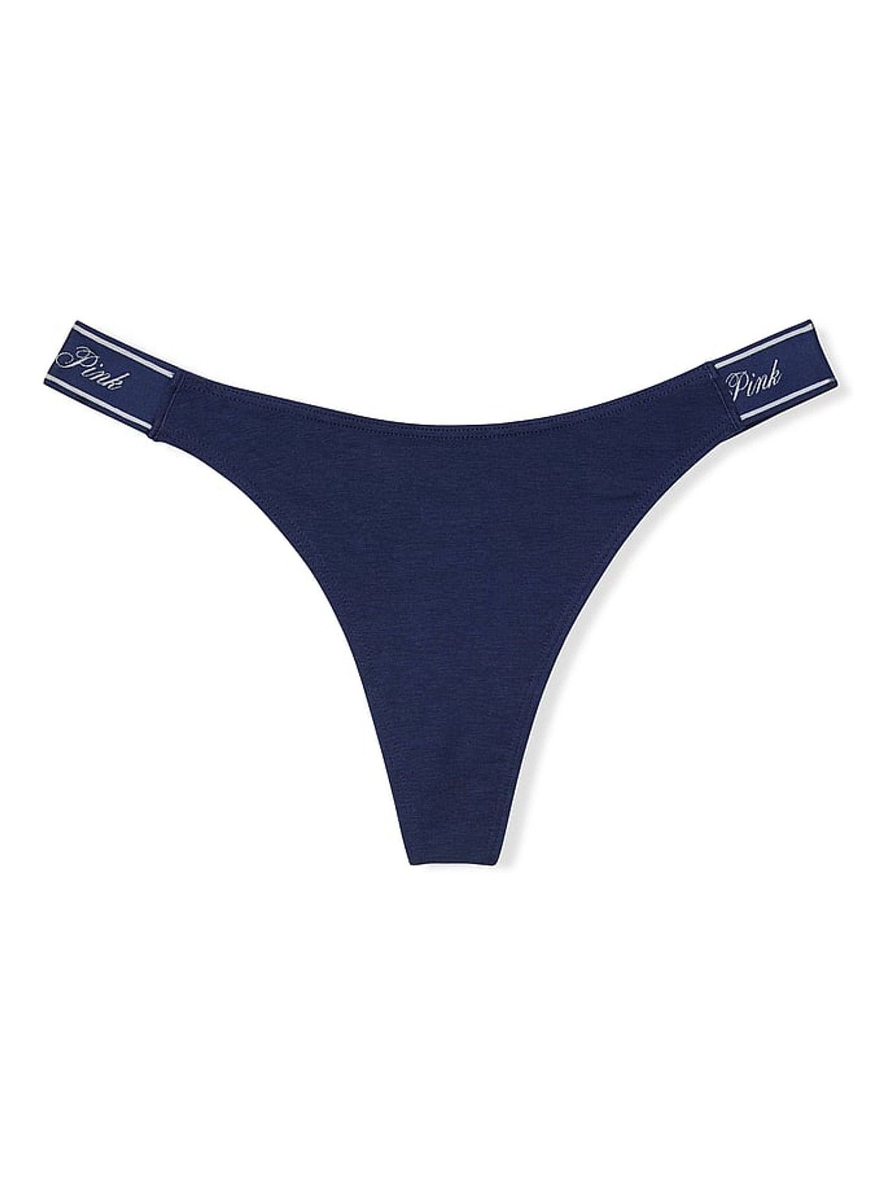 Midnight Navy Blue Thong Cotton Logo Knickers - Image 3 of 3