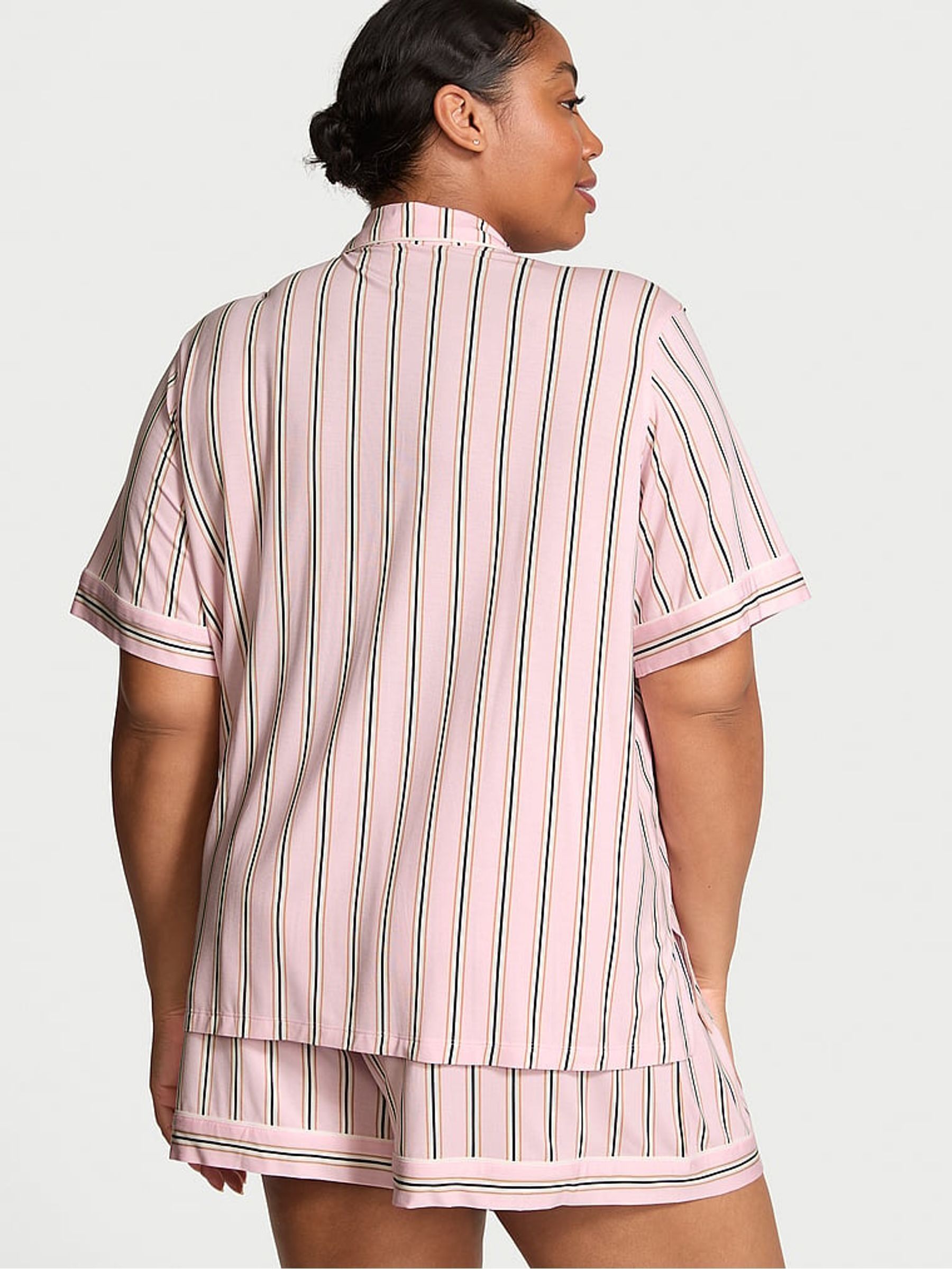 Pretty Blossom Variegated Stripe Pink Modal Short Pyjama Set - Image 2 of 3