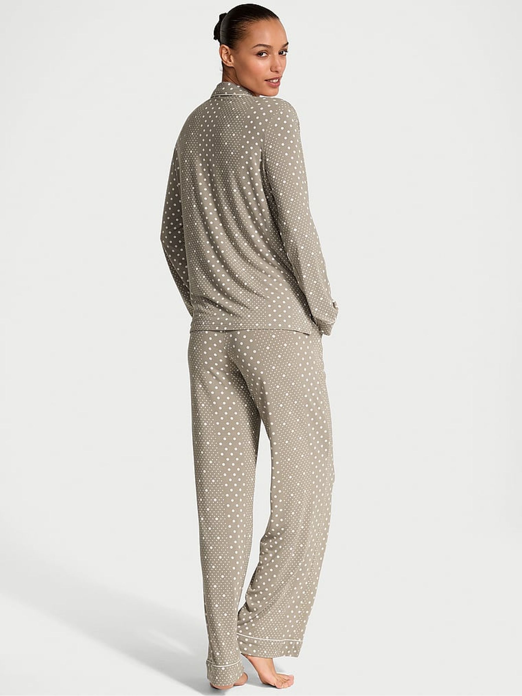 Turtle Dove Grey Dots Modal Long Pyjama Set - Image 2 of 3