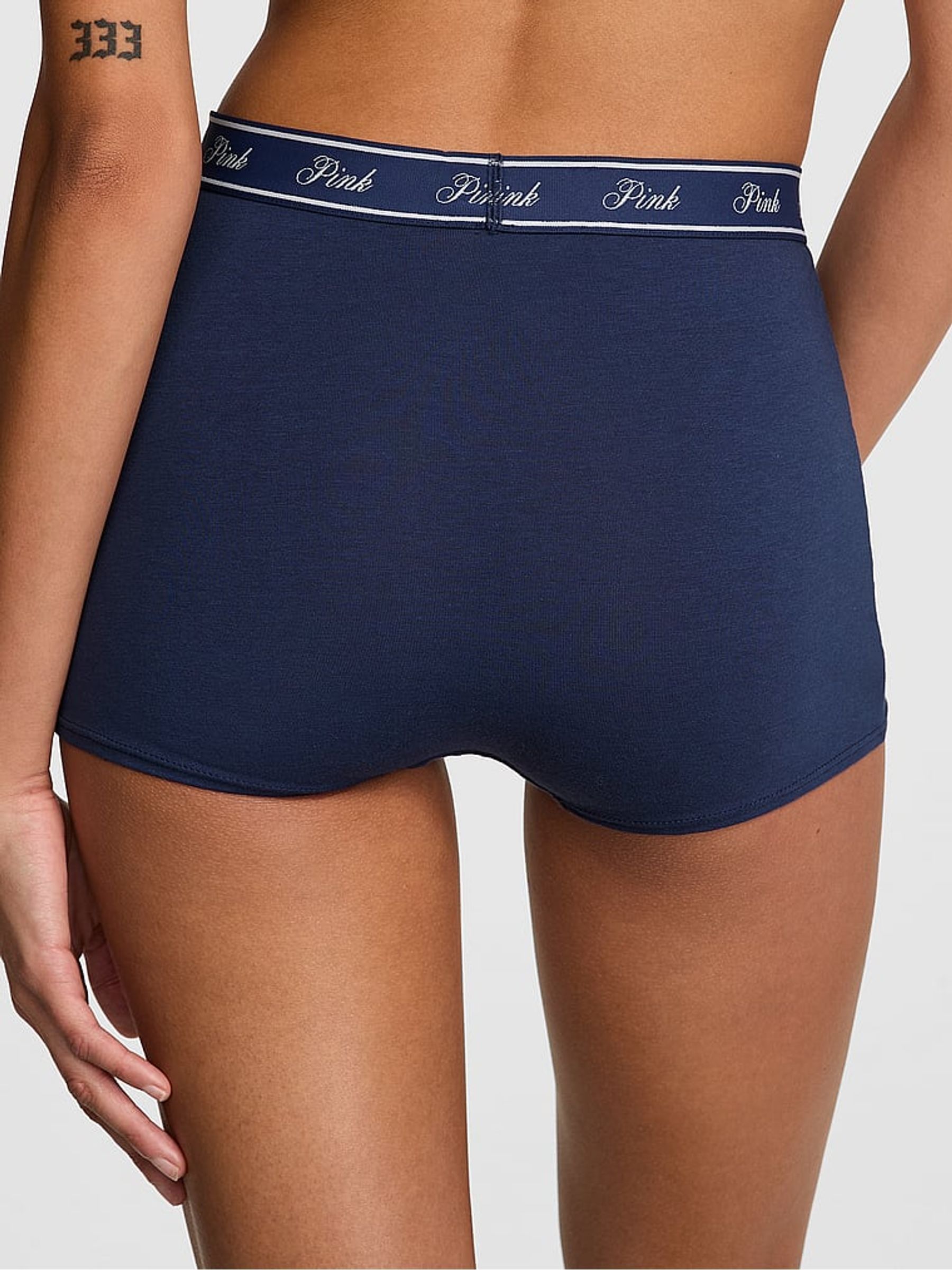 Midnight Navy Blue High Waist Cotton Logo Knickers - Image 2 of 3