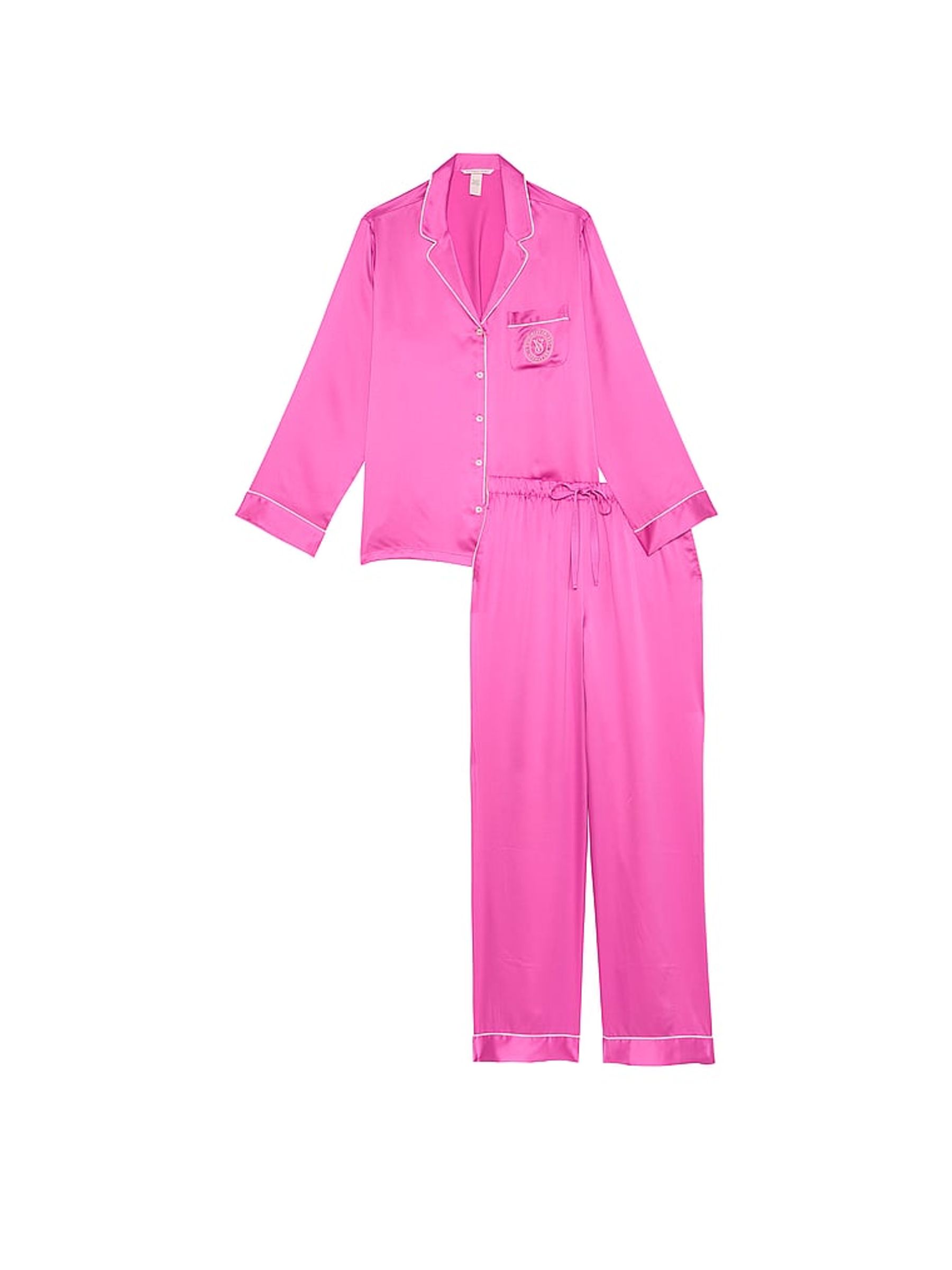 New Peony Pink Satin Long Pyjama Set - Image 3 of 3