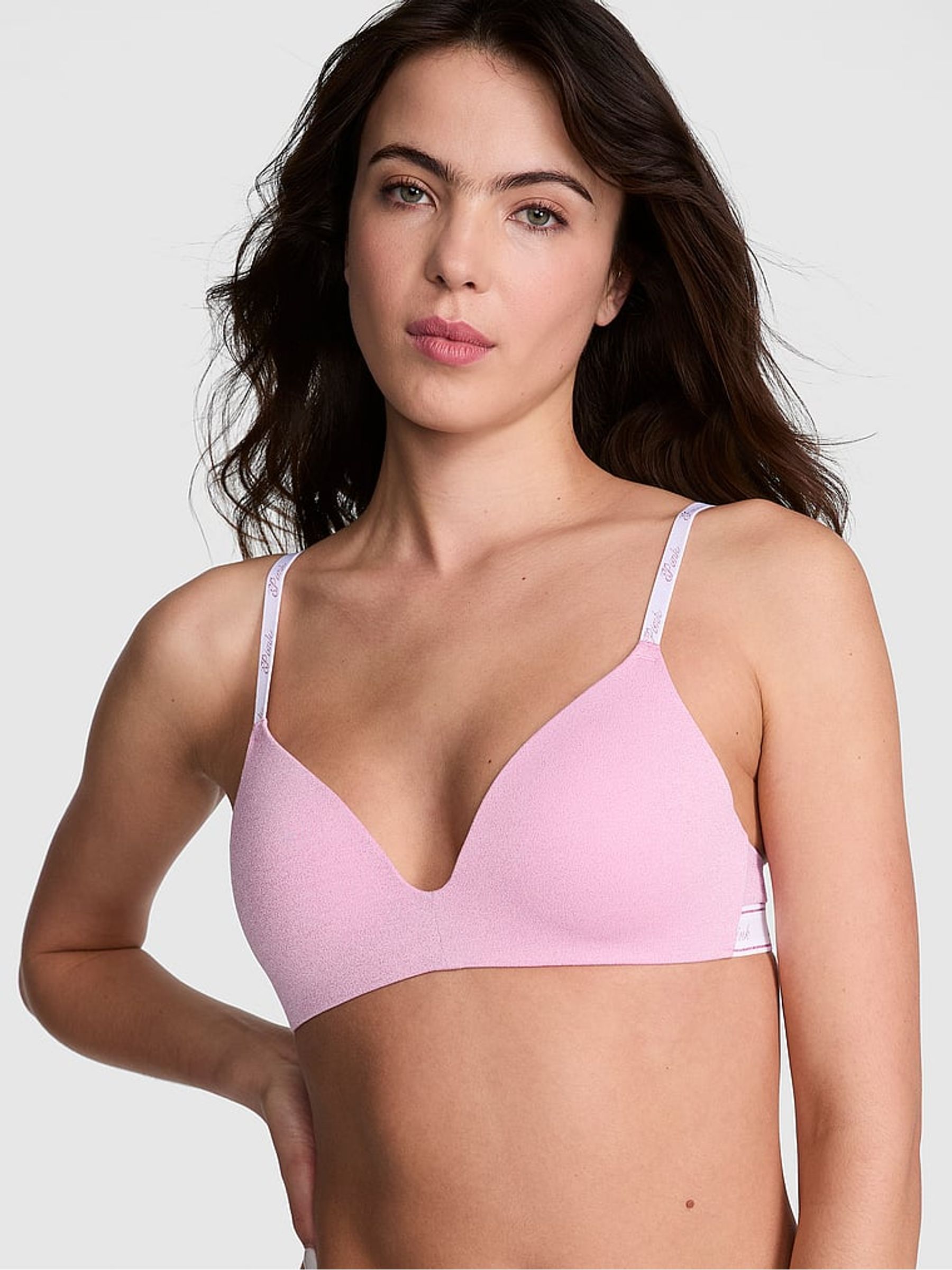 Petal Pink Shine Non Wired Push Up Cotton Logo Bra - Image 1 of 3