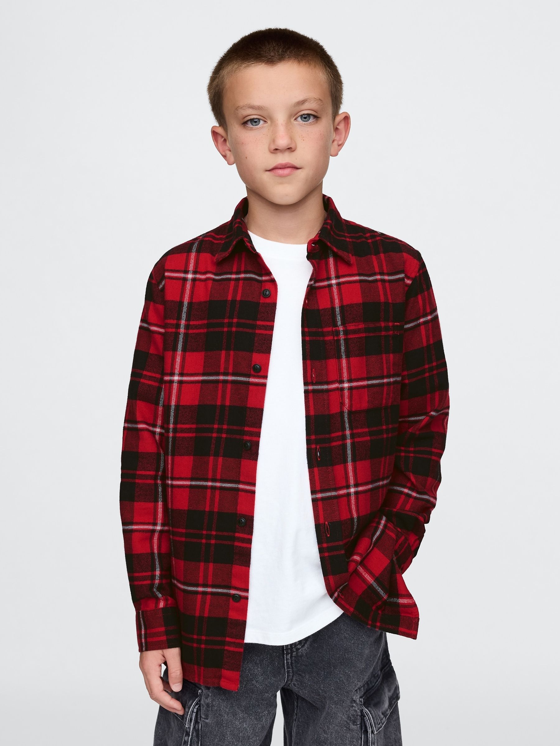 Red Check Organic Cotton Flannel Shirt (4-13yrs) - Image 1 of 5