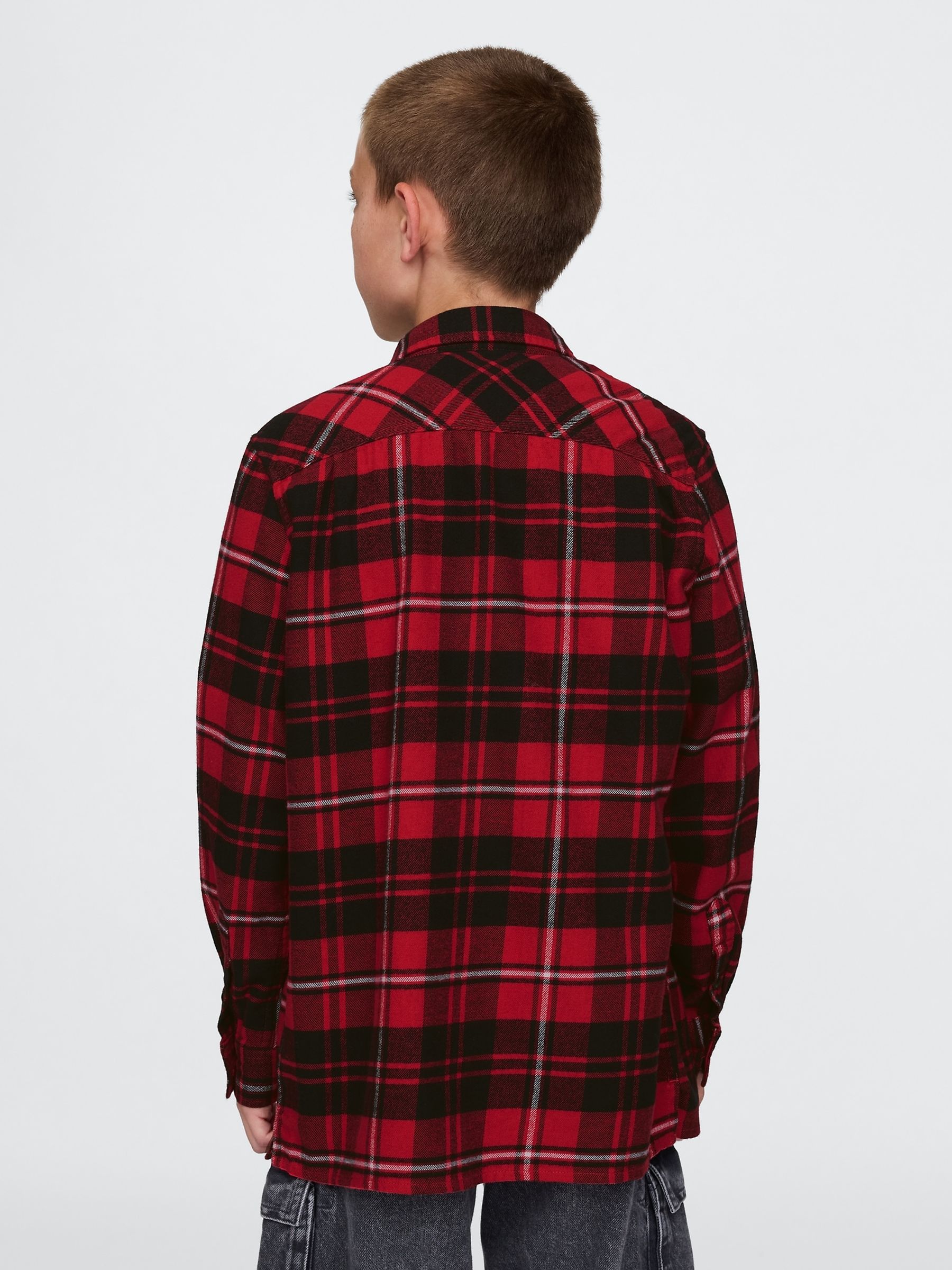 Red Check Organic Cotton Flannel Shirt (4-13yrs) - Image 2 of 5