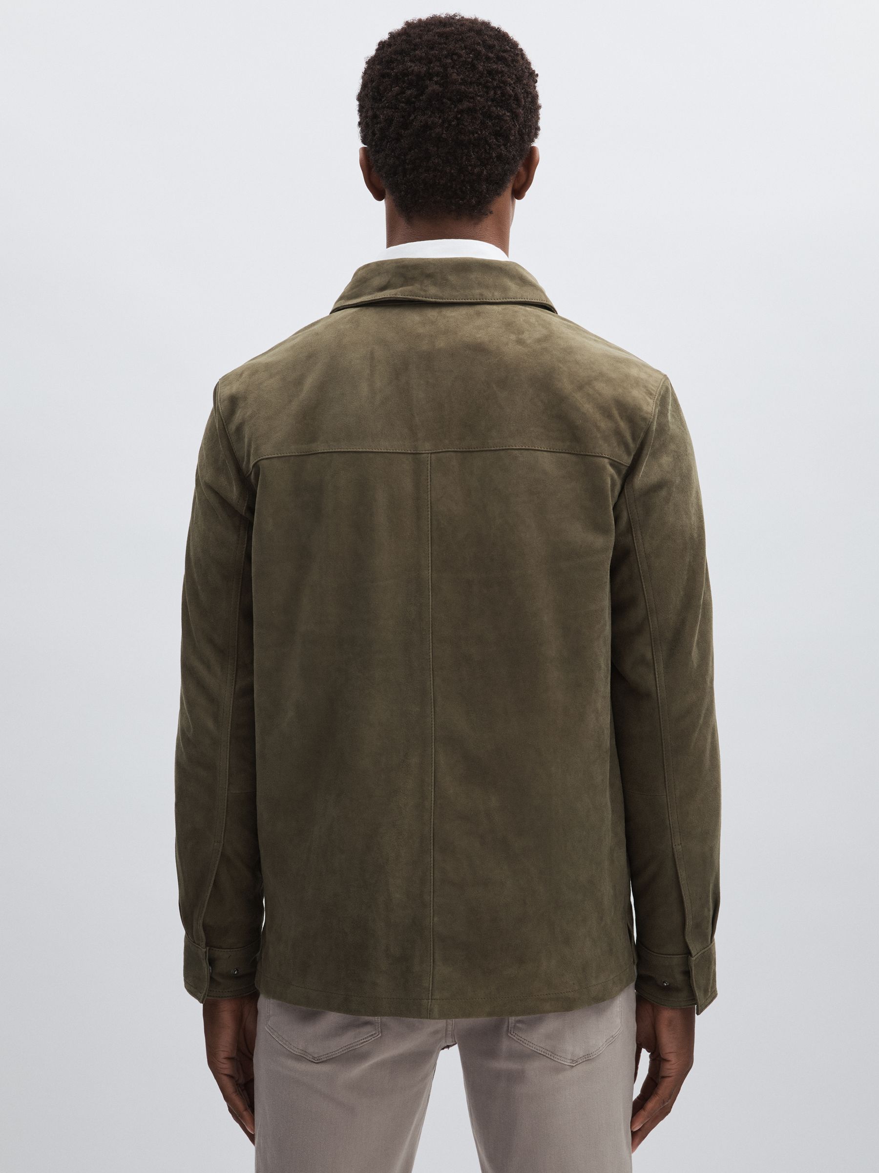 Paige Suede Press-Stud Shirt Jacket in Olive - Image 4 of 6