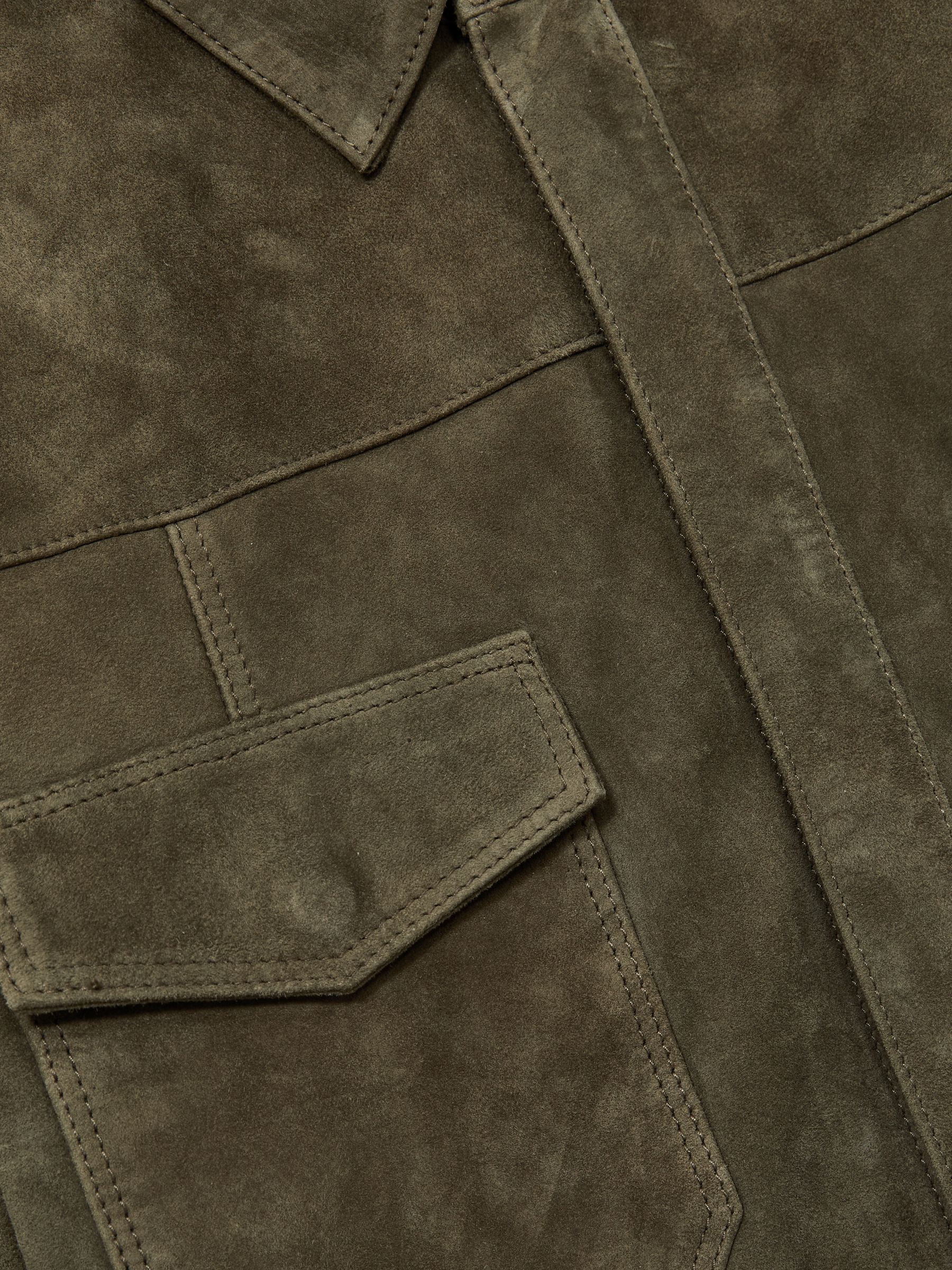 Paige Suede Press-Stud Shirt Jacket in Olive - Image 6 of 6