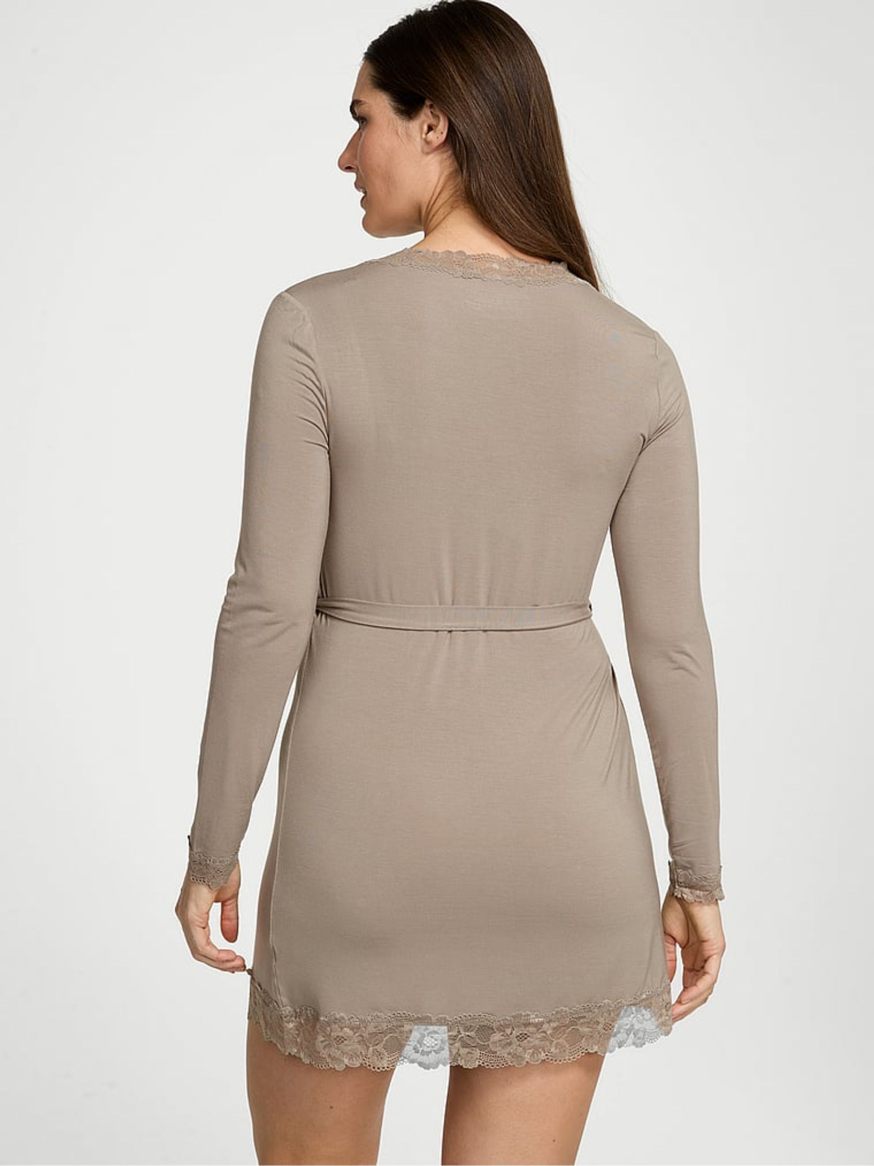 Turtle Dove Grey Modal Lace Trim Robe - Image 2 of 3