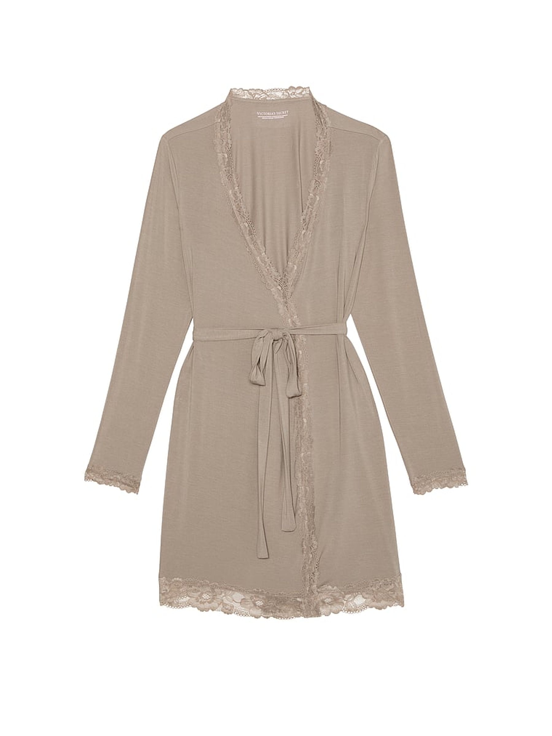 Turtle Dove Grey Modal Lace Trim Robe - Image 3 of 3