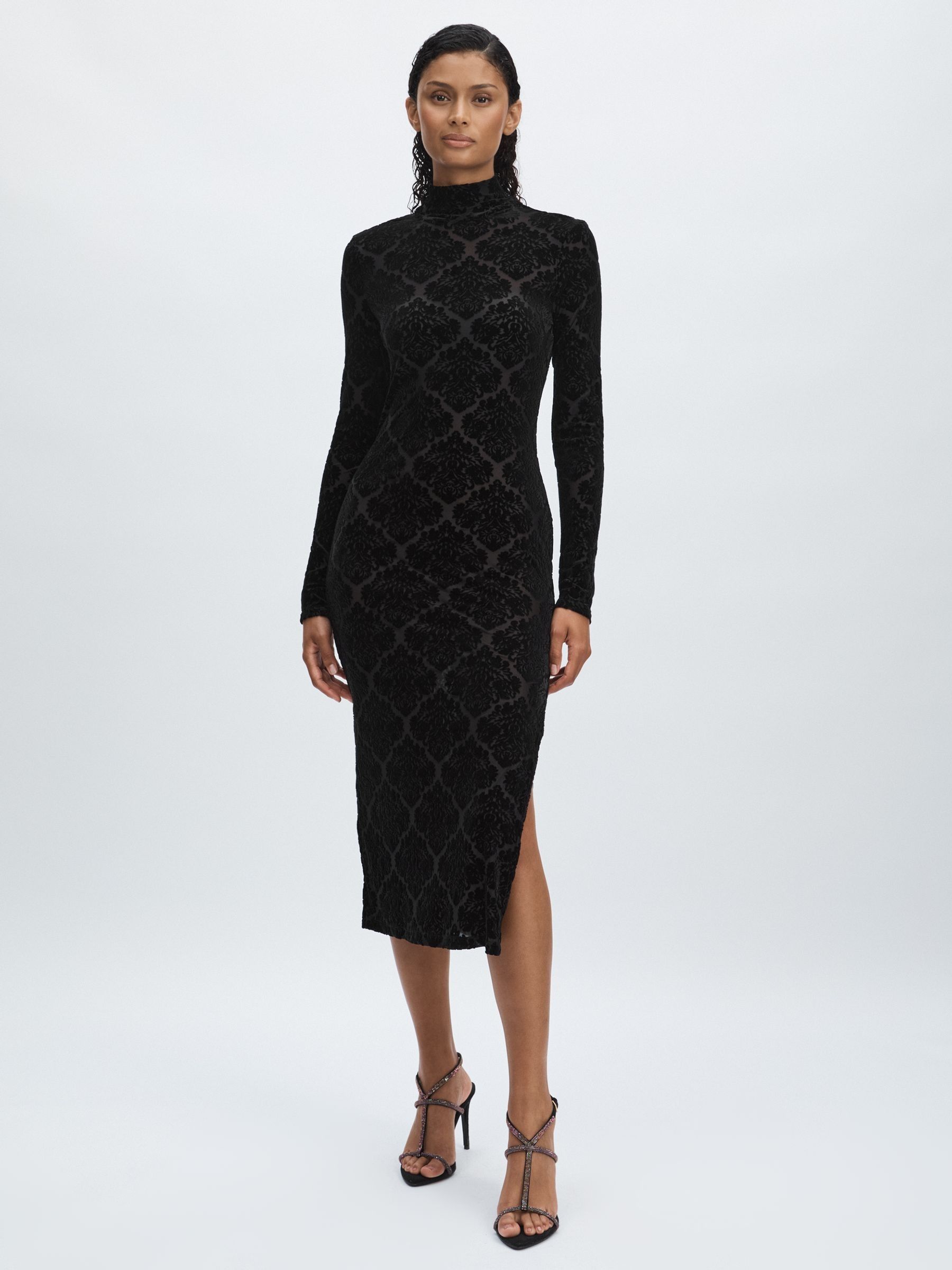 Paige Devoré Midi Dress in Black - Image 1 of 5 Paige Devoré Midi Dress in Black - Image 1 of 5